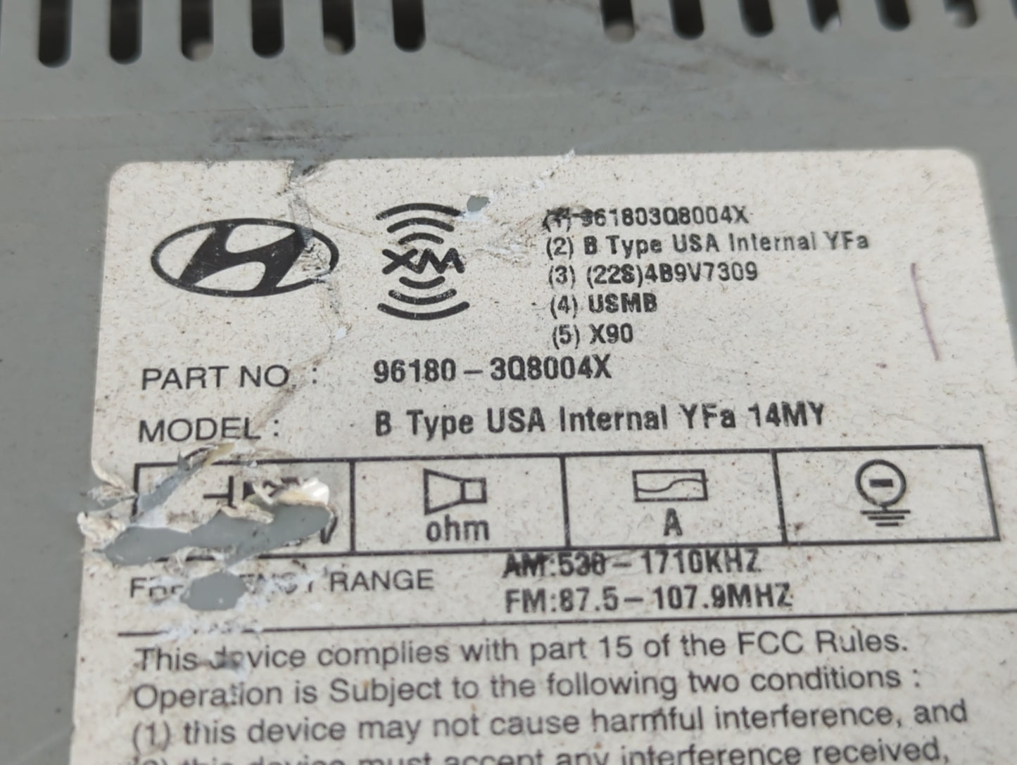 2014-2015 Hyundai Sonata Radio AM FM Cd Player Receiver Replacement P/N:96180-3Q8004X Fits Fits 2014 2015 OEM Used Auto Part