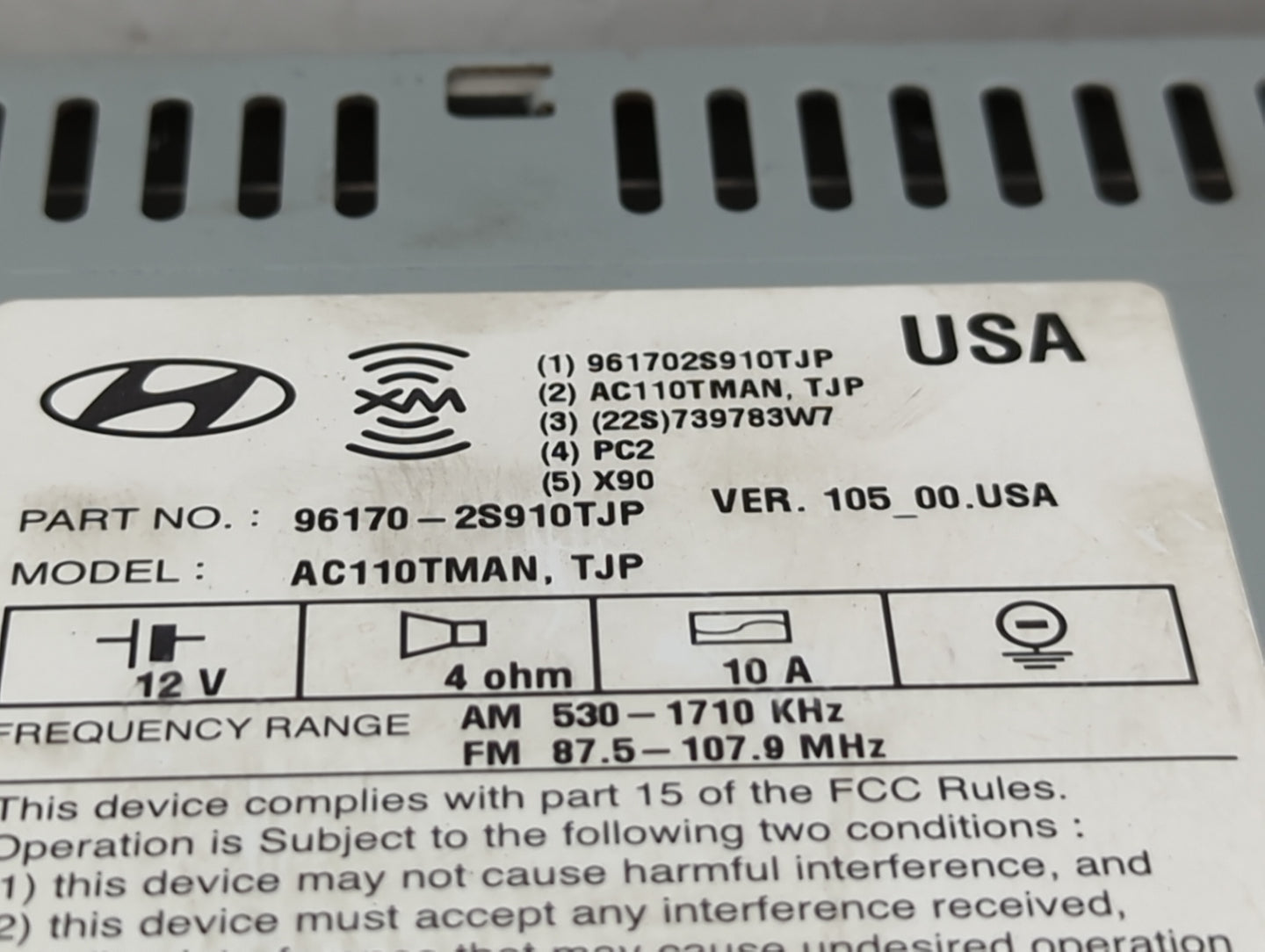 2014-2015 Hyundai Tucson Radio AM FM Cd Player Receiver Replacement P/N:96170-2S910TJP Fits Fits 2014 2015 OEM Used Auto Par