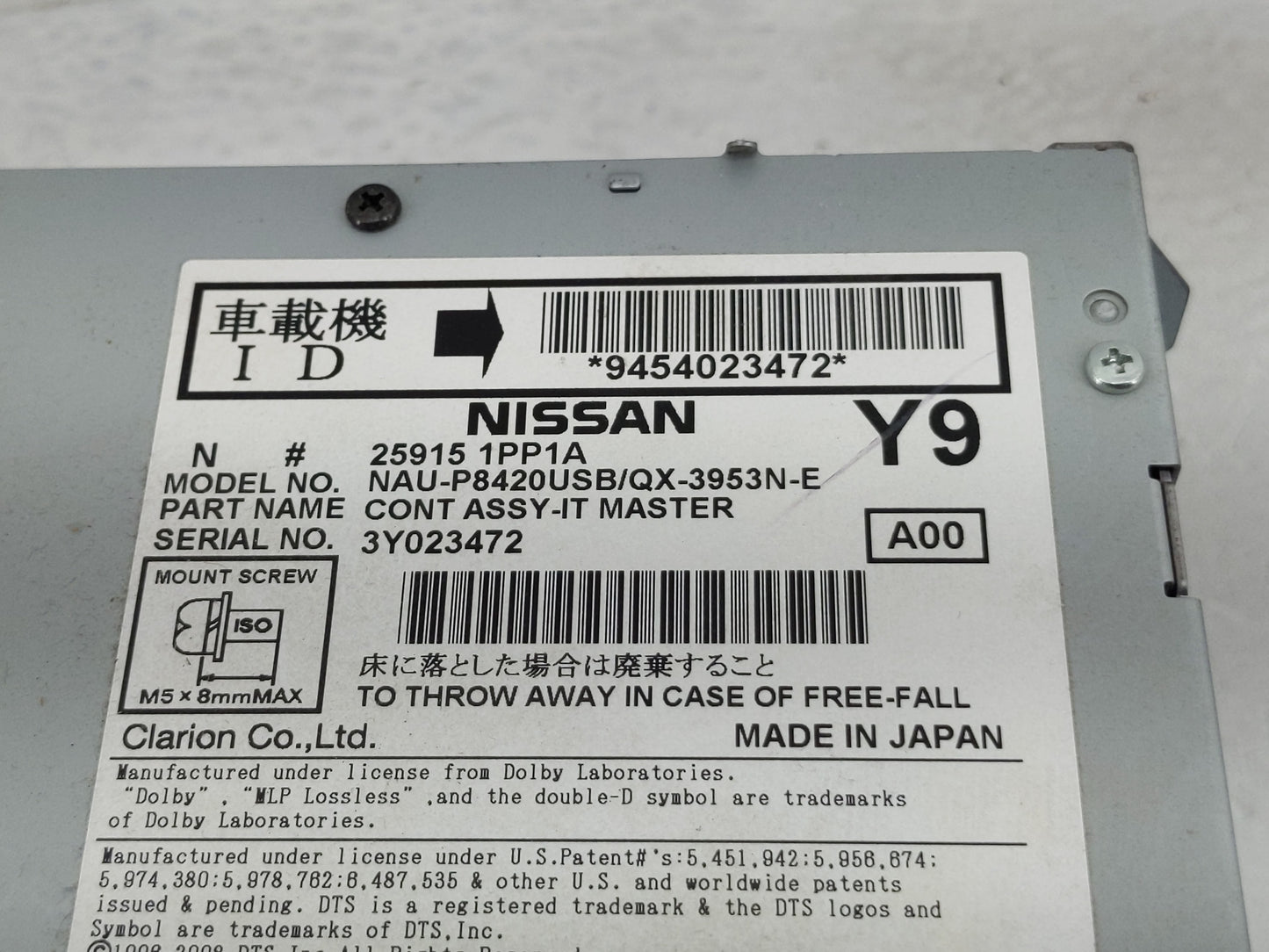 2014-2016 Infiniti Qx80 Radio AM FM Cd Player Receiver Replacement P/N:25915 1PP1A Fits Fits 2014 2015 2016 OEM Used Auto Pa