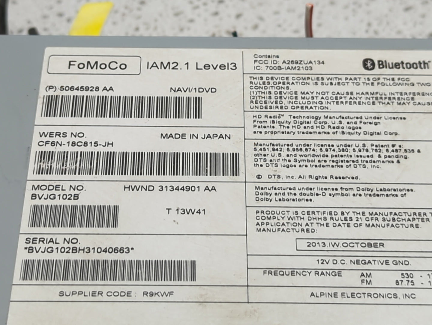 2014-2015 Jaguar Xf Radio AM FM Cd Player Receiver Replacement P/N:50645928 AA Fits Fits 2014 2015 OEM Used Auto Parts - Oem