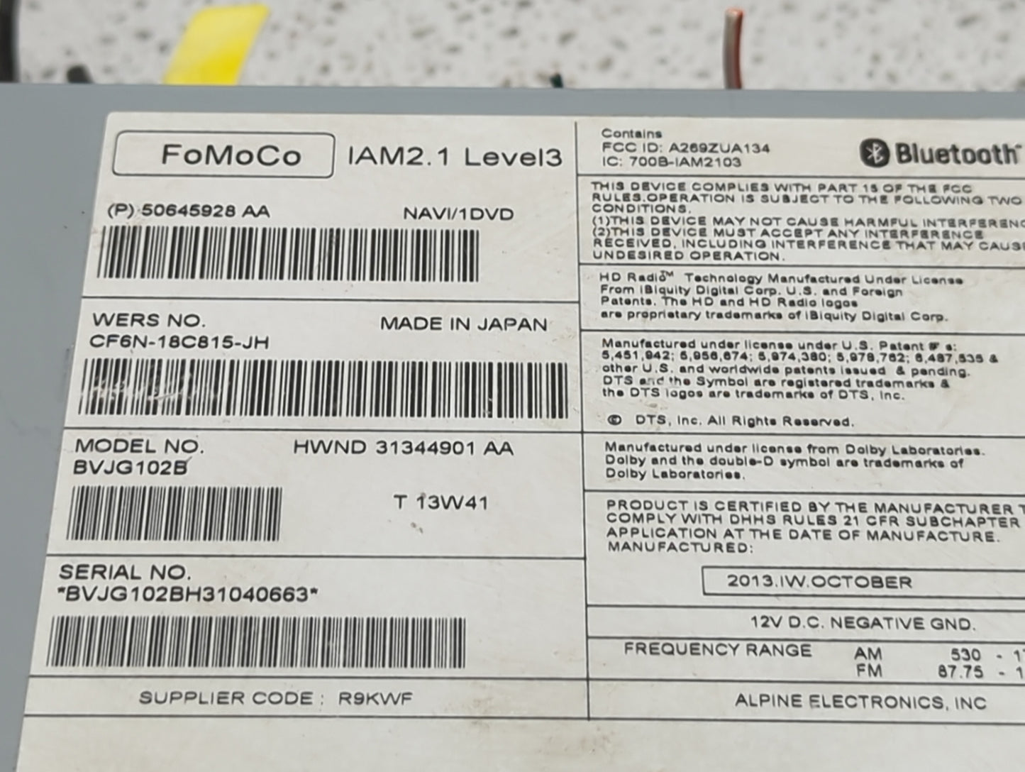 2014-2015 Jaguar Xf Radio AM FM Cd Player Receiver Replacement P/N:50645928 AA Fits Fits 2014 2015 OEM Used Auto Parts - Oem