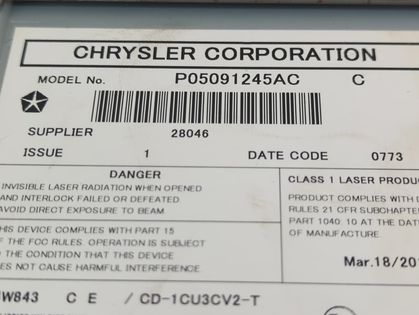 2014-2022 Jeep Grand Cherokee Radio AM FM Cd Player Receiver Replacement P/N:P05091245AC Fits OEM Used Auto Parts - Oemuseda