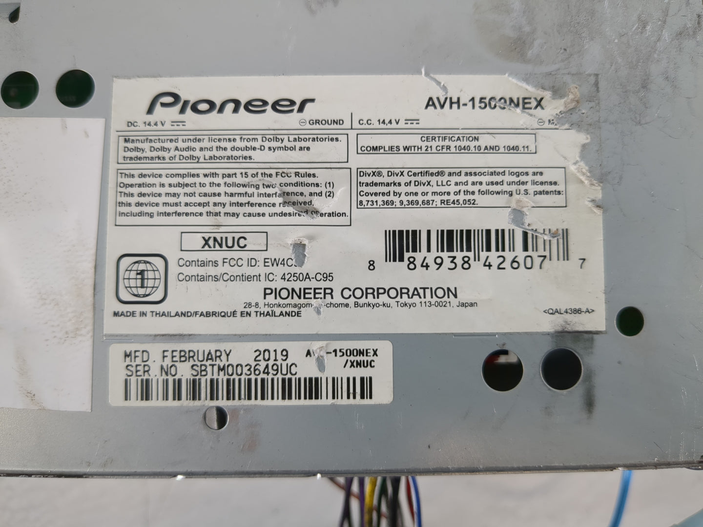 2012-2014 Jeep Wrangler Radio AM FM Cd Player Receiver Replacement P/N:AVH-1500NEX Fits Fits 2012 2013 2014 OEM Used Auto Pa