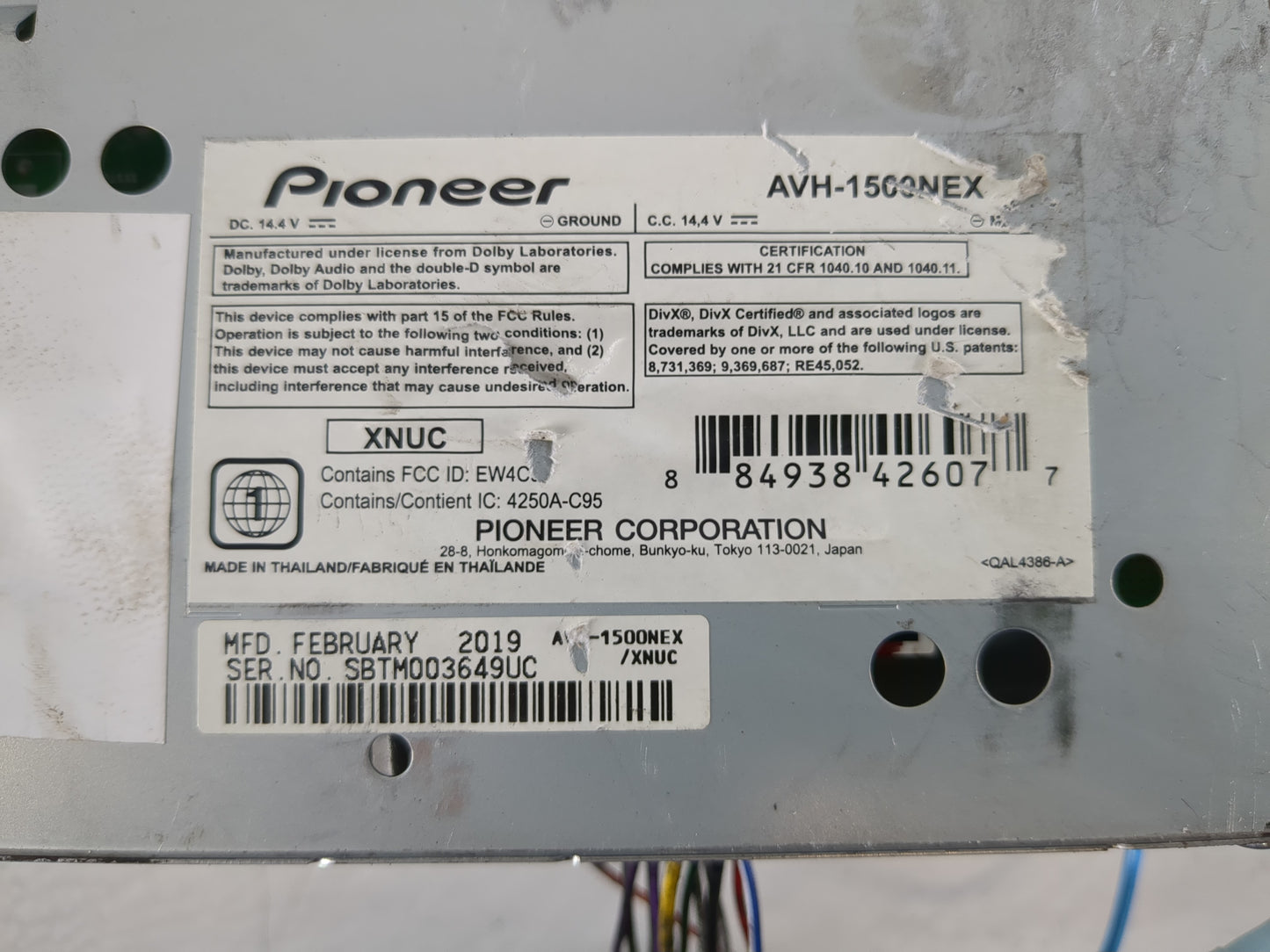 2012-2014 Jeep Wrangler Radio AM FM Cd Player Receiver Replacement P/N:AVH-1500NEX Fits Fits 2012 2013 2014 OEM Used Auto Pa