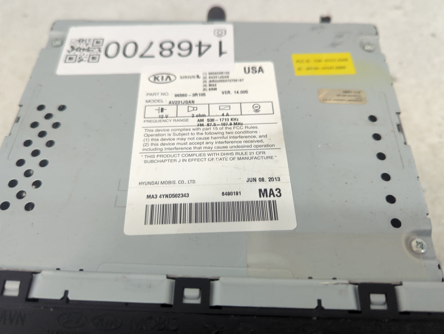 2014-2015 Kia Cadenza Radio AM FM Cd Player Receiver Replacement P/N:96560-3R105 AV231JGAN Fits Fits 2014 2015 OEM Used Auto