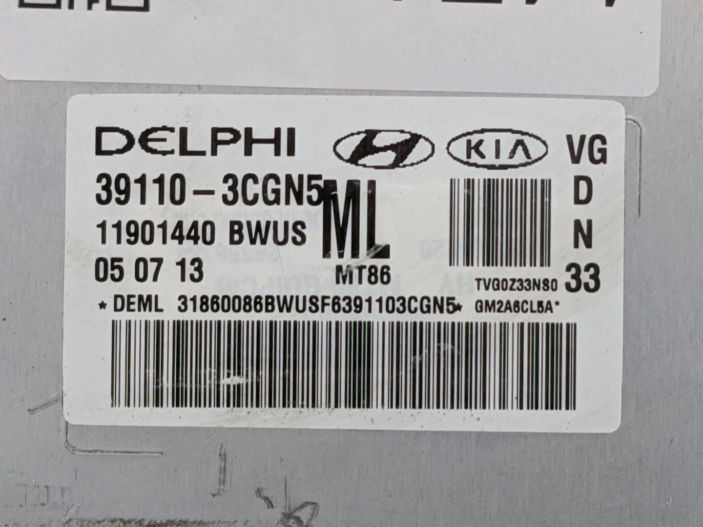 2014-2016 Kia Cadenza PCM Engine Control Computer ECU ECM PCU OEM P/N:39110-3CGN5 Fits Fits 2014 2015 2016 OEM Used Auto Par