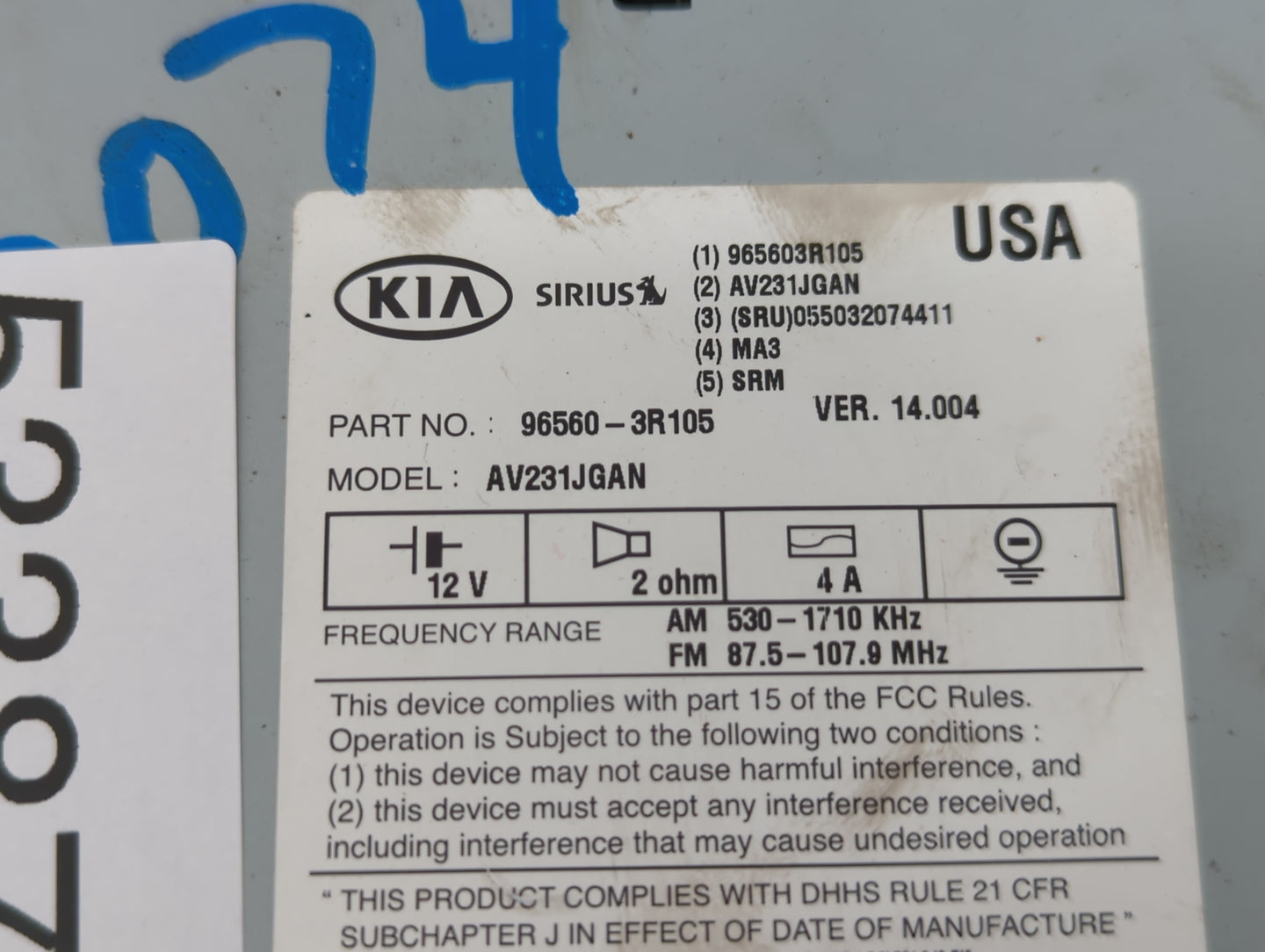 2014-2016 Kia Cadenza Radio AM FM Cd Player Receiver Replacement P/N:96560-3R105 96370-3R305 Fits Fits 2014 2015 2016 OEM Us