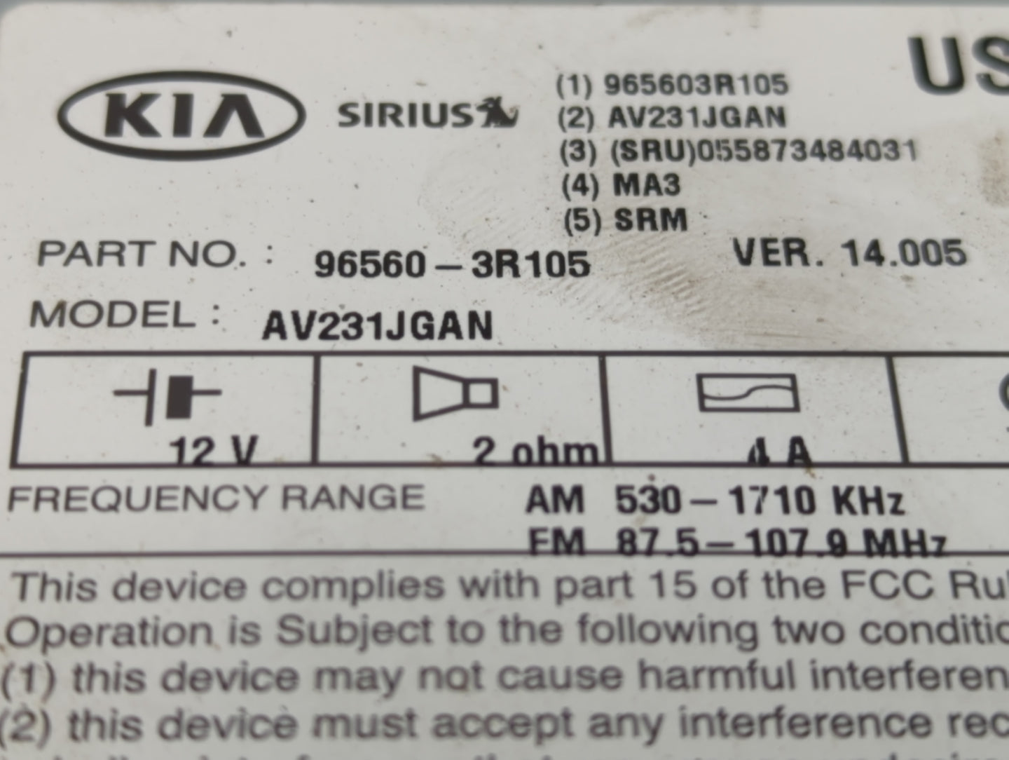 2014-2016 Kia Cadenza Radio Control Panel - Oemusedautoparts1.com