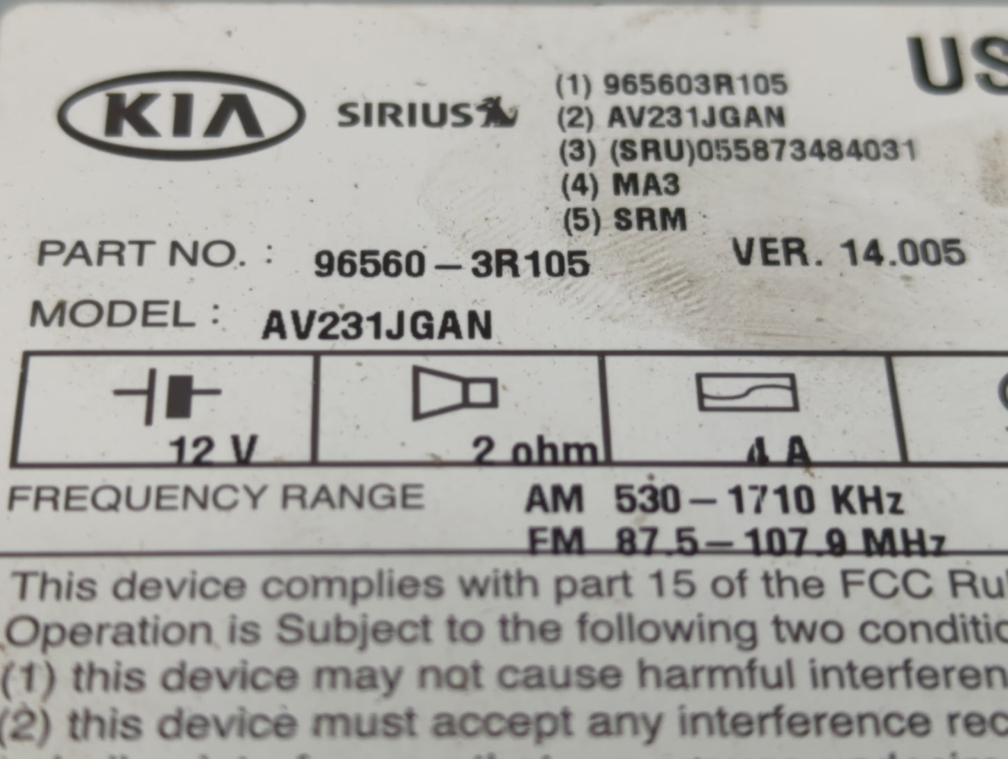 2014-2016 Kia Cadenza Radio Control Panel - Oemusedautoparts1.com