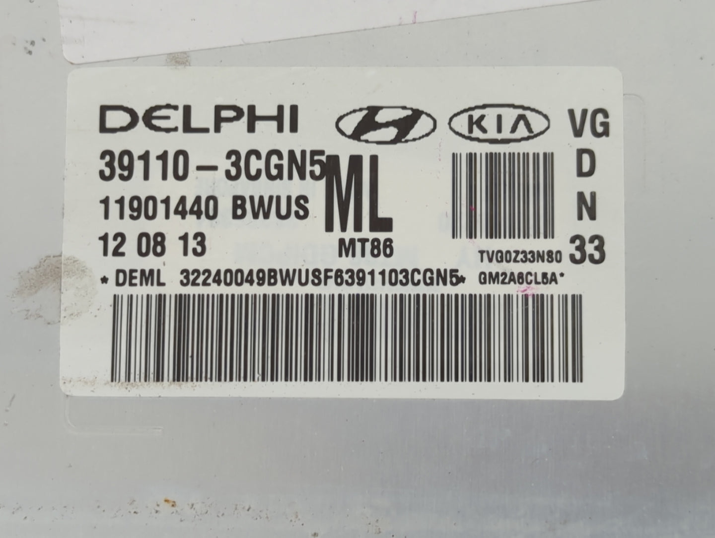 2014-2016 Kia Cadenza PCM Engine Control Computer ECU ECM PCU OEM P/N:39110-3CGN5 Fits Fits 2014 2015 2016 OEM Used Auto Par