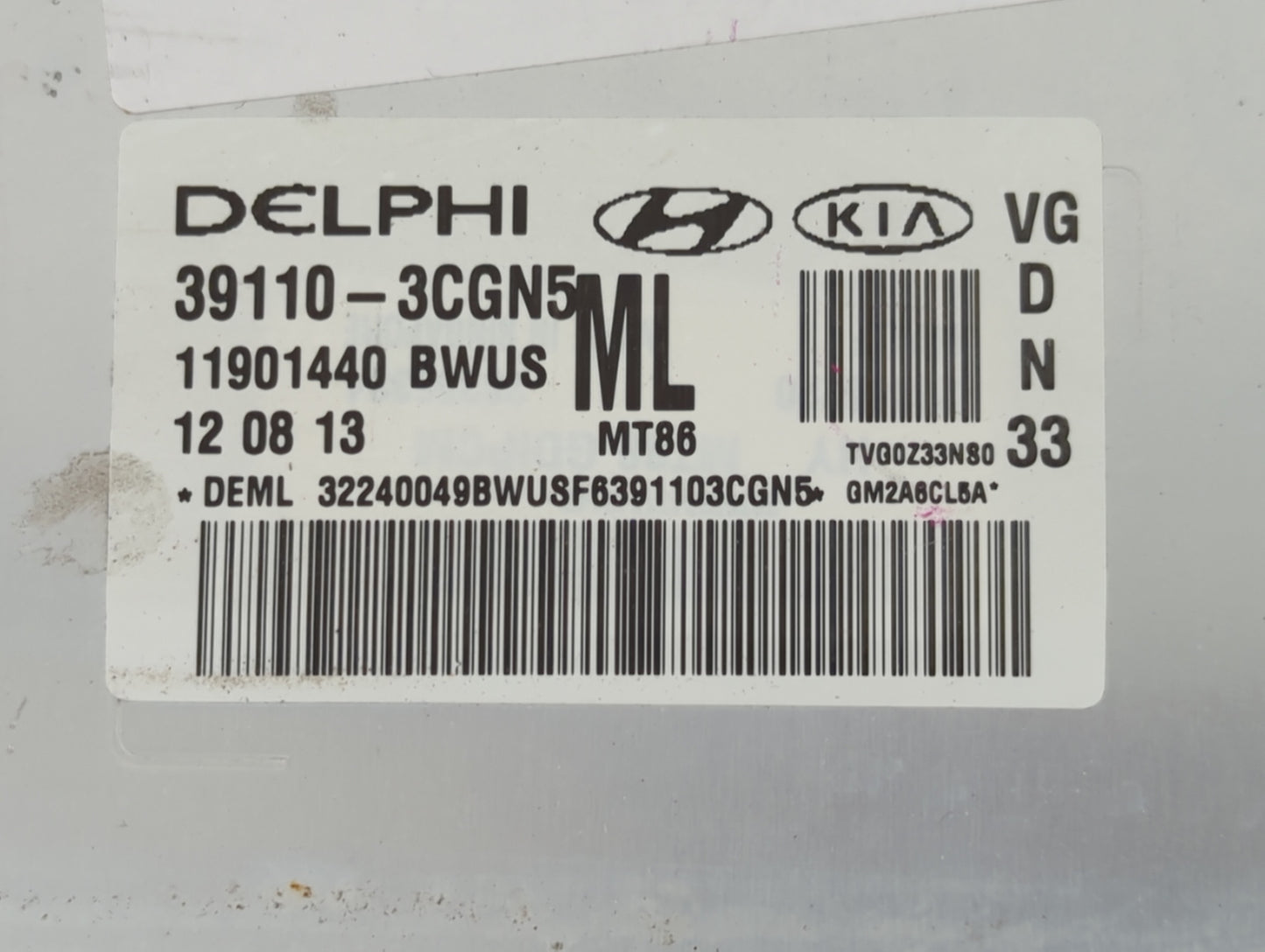 2014-2016 Kia Cadenza PCM Engine Control Computer ECU ECM PCU OEM P/N:39110-3CGN5 Fits Fits 2014 2015 2016 OEM Used Auto Par