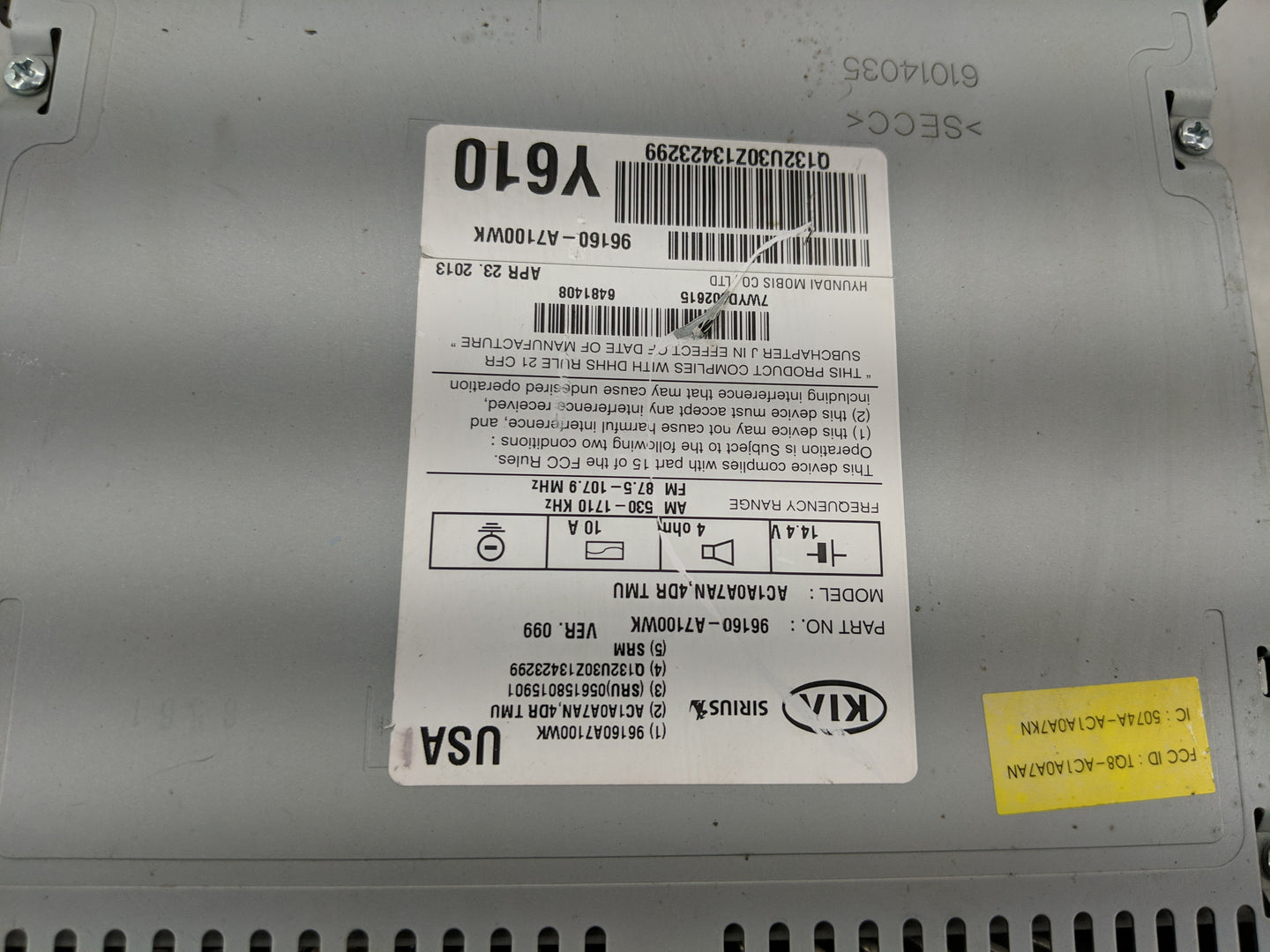 2014 Kia Forte Radio AM FM Cd Player Receiver Replacement P/N:96160-A7100WK Fits OEM Used Auto Parts - Oemusedautoparts1.com