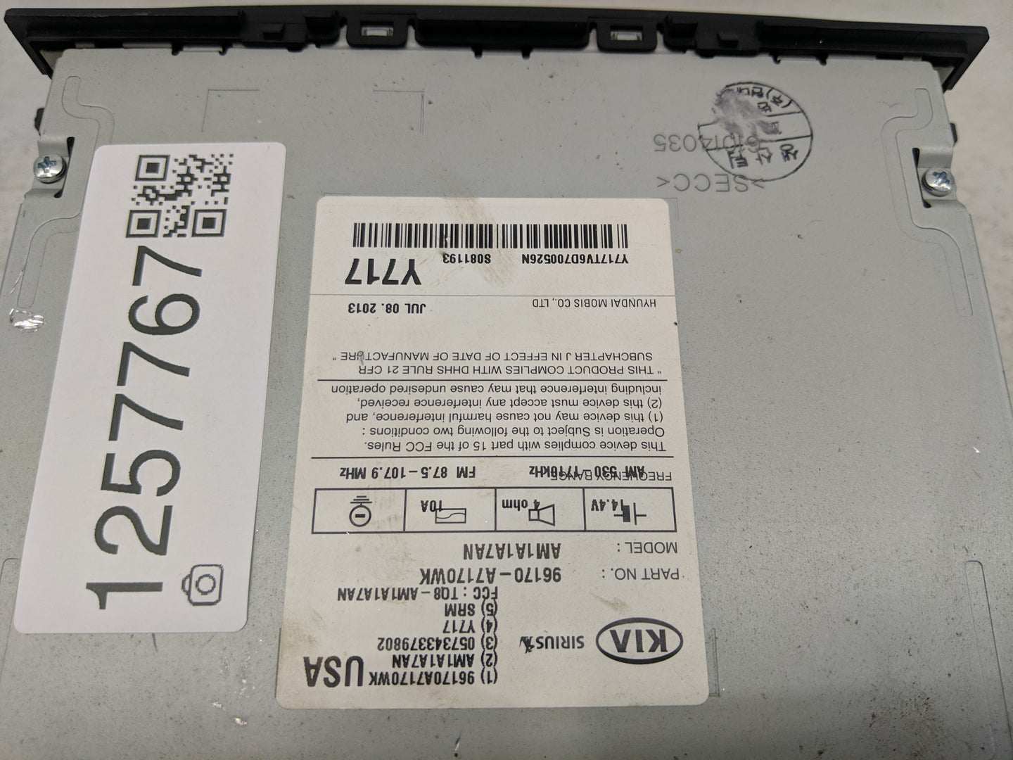 2014-2016 Kia Forte Radio AM FM Cd Player Receiver Replacement P/N:96170-A7170WK Fits Fits 2014 2015 2016 OEM Used Auto Part