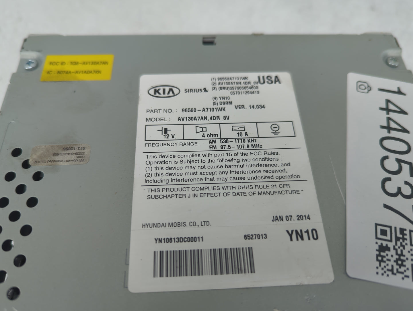 2014-2016 Kia Forte Radio AM FM Cd Player Receiver Replacement P/N:96560-A7101WK Fits Fits 2014 2015 2016 OEM Used Auto Part