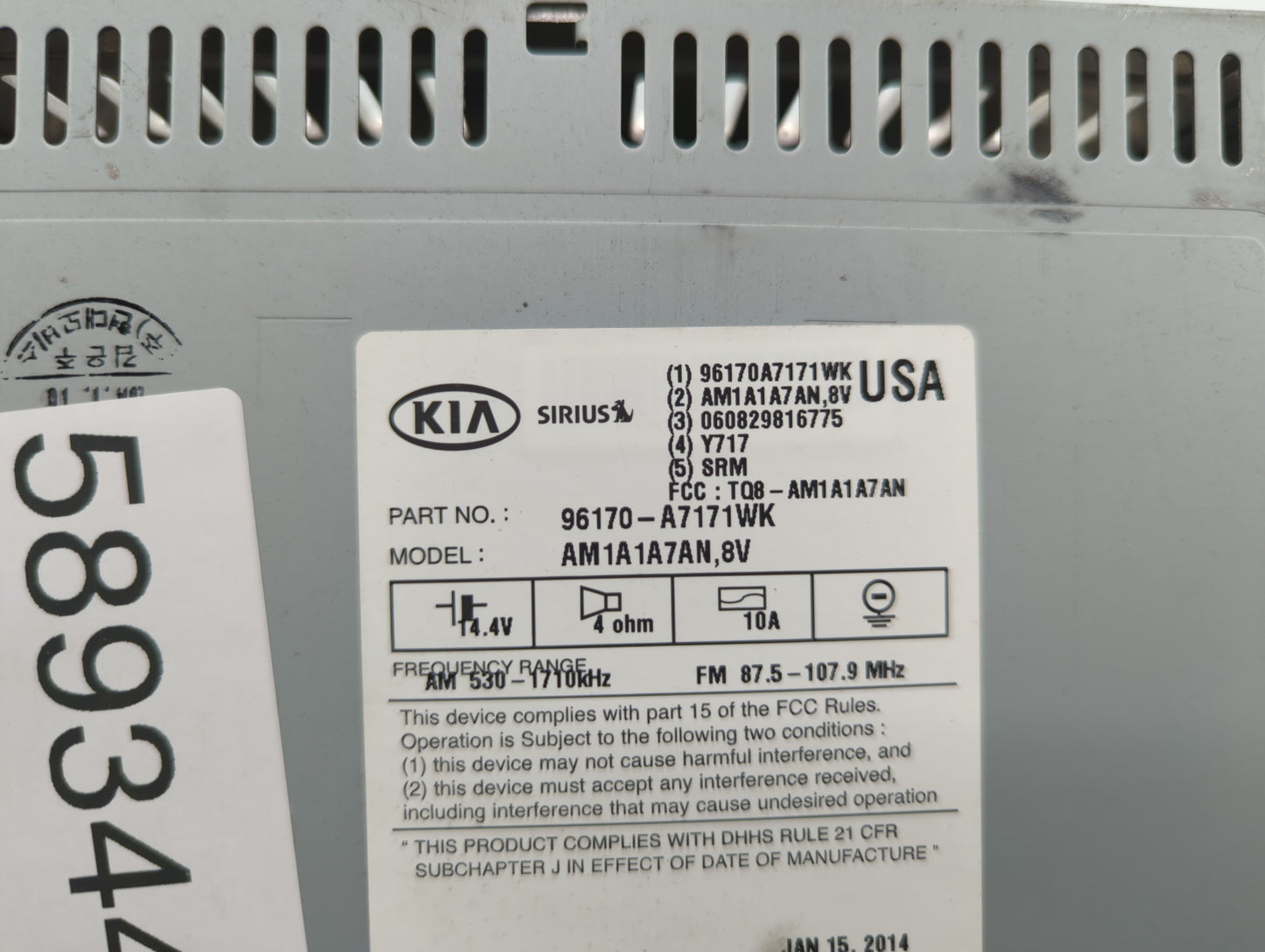 2014-2016 Kia Forte Radio AM FM Cd Player Receiver Replacement P/N:96170-A7171K 96160-A7101WK Fits Fits 2014 2015 2016 OEM U