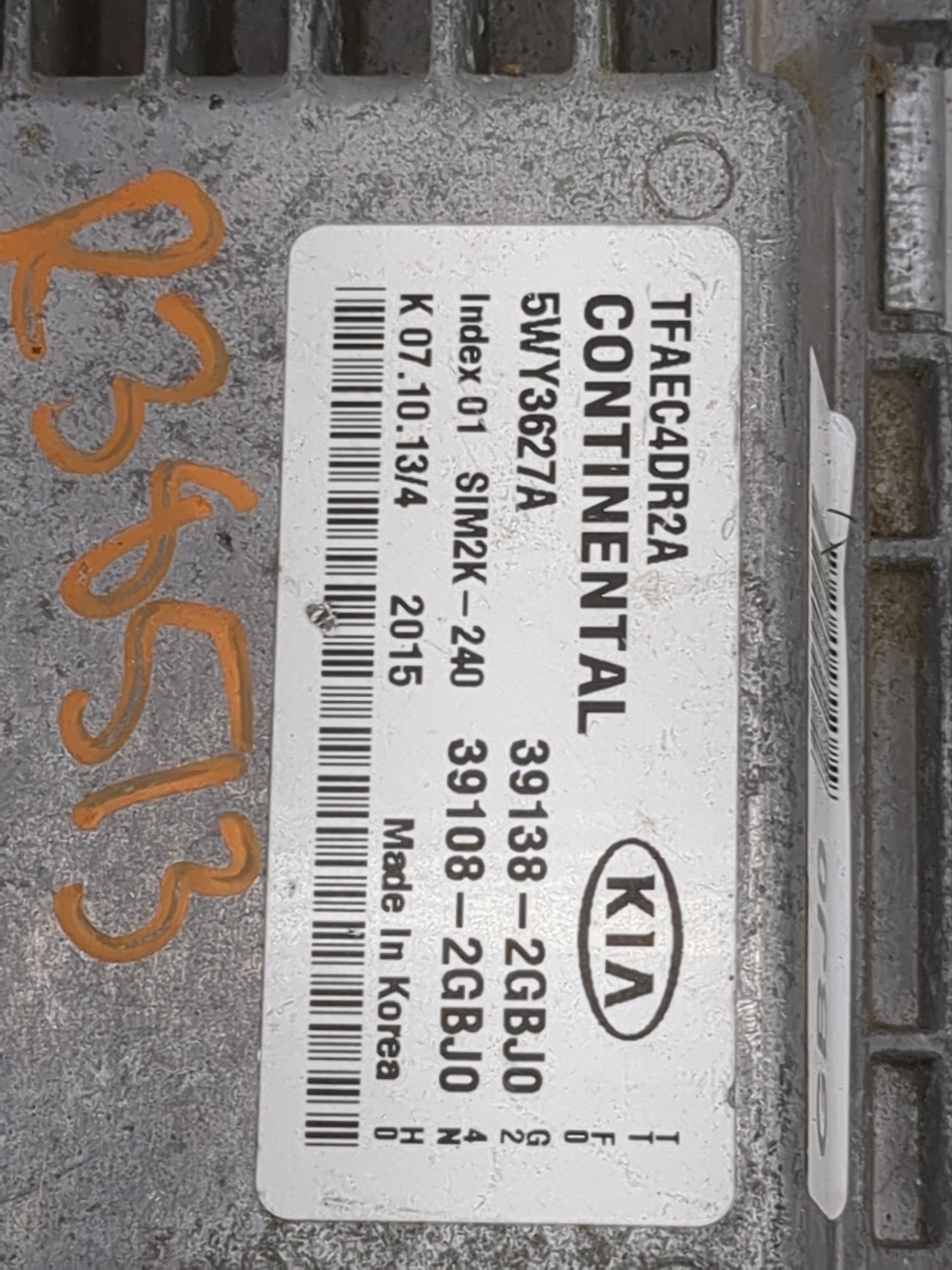 2014-2015 Kia Optima PCM Engine Control Computer ECU ECM PCU OEM P/N:39138-2GBJ0 39108-2GBJ0, 5WY3627A Fits Fits 2014 2015 O
