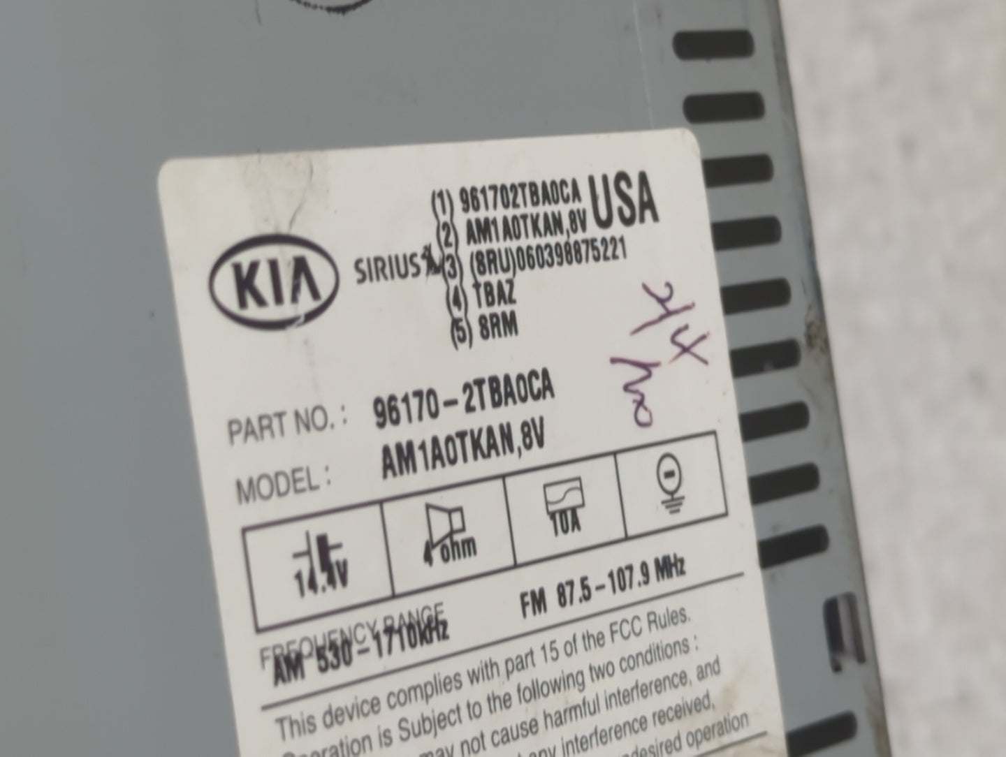 2014-2016 Kia Optima Radio AM FM Cd Player Receiver Replacement P/N:96170-2TBA0CA AM1A0TKAN, 8V Fits Fits 2014 2015 2016 OEM