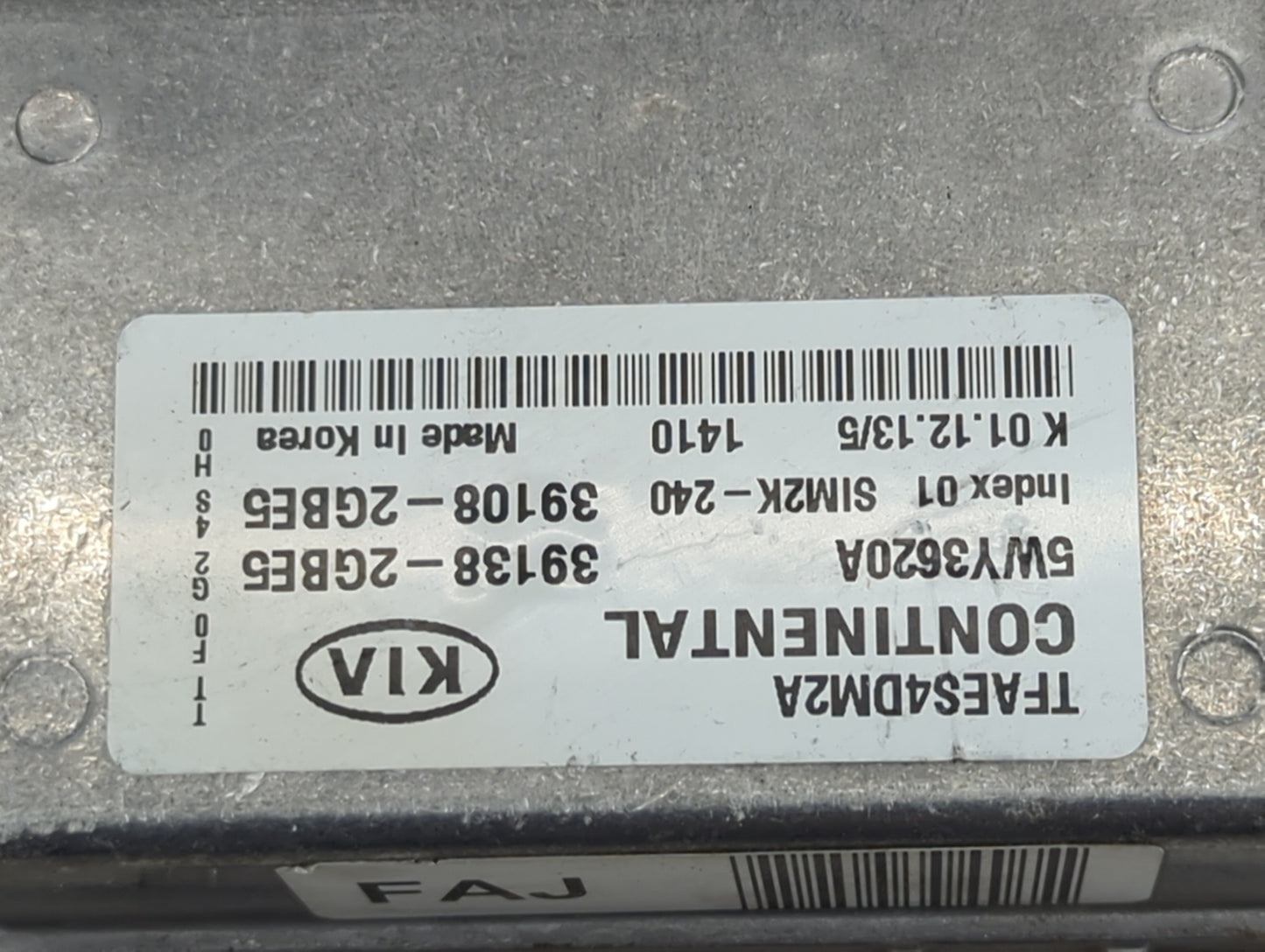 2014 Kia Optima PCM Engine Control Computer ECU ECM PCU OEM P/N:TFAES4DM2A SIM2K-240, 5W Y3620A, 39138-2GBE5 Fits OEM Used A