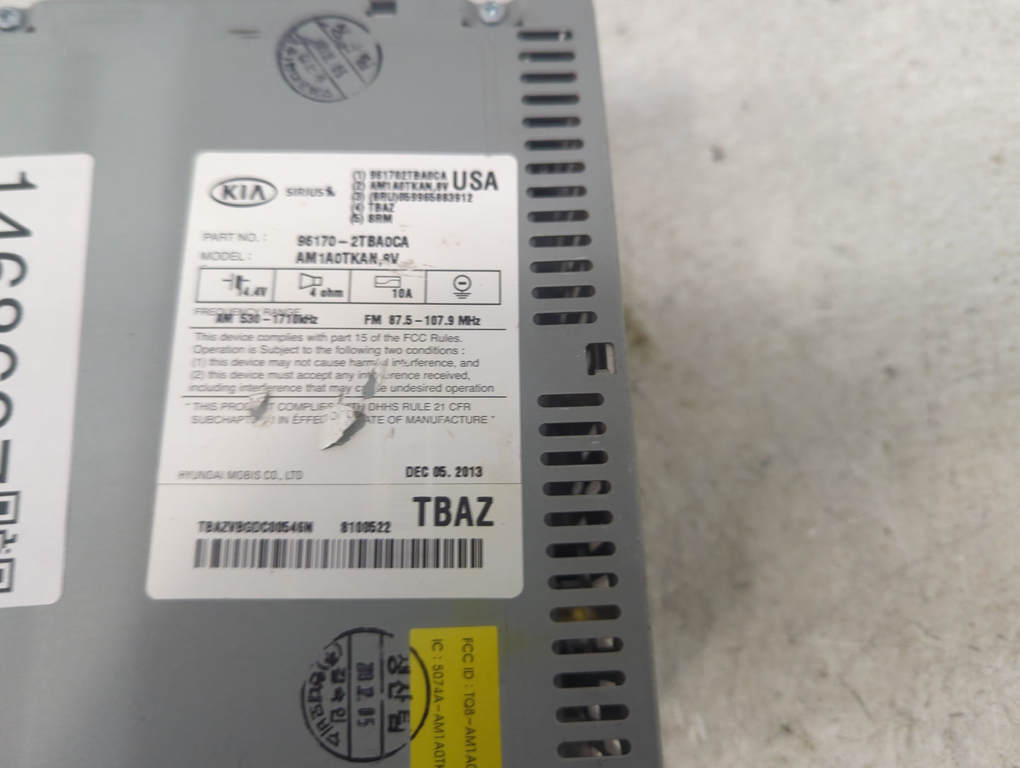 2014-2015 Kia Optima Radio AM FM Cd Player Receiver Replacement P/N:961702TBA0CA AM1A0TKAN, TBAZ Fits Fits 2014 2015 OEM Use