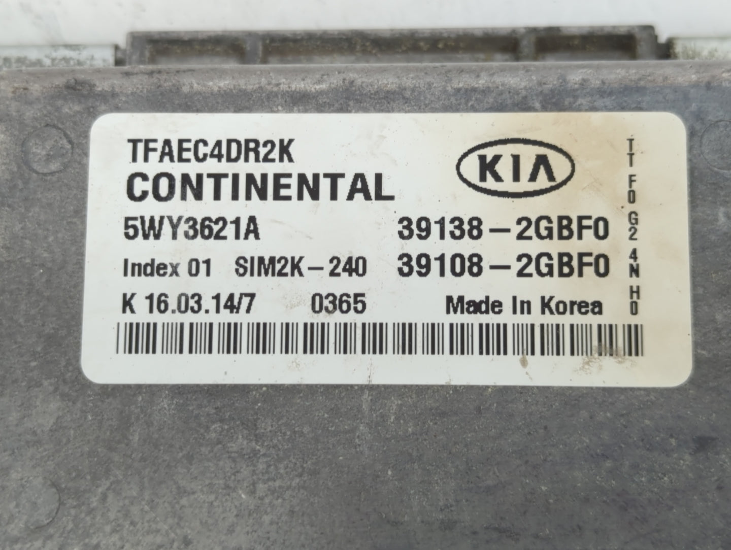 2014 Kia Optima PCM Engine Control Computer ECU ECM PCU OEM P/N:39108-2GBF0 39138-2GBF0 Fits OEM Used Auto Parts - Oemusedau