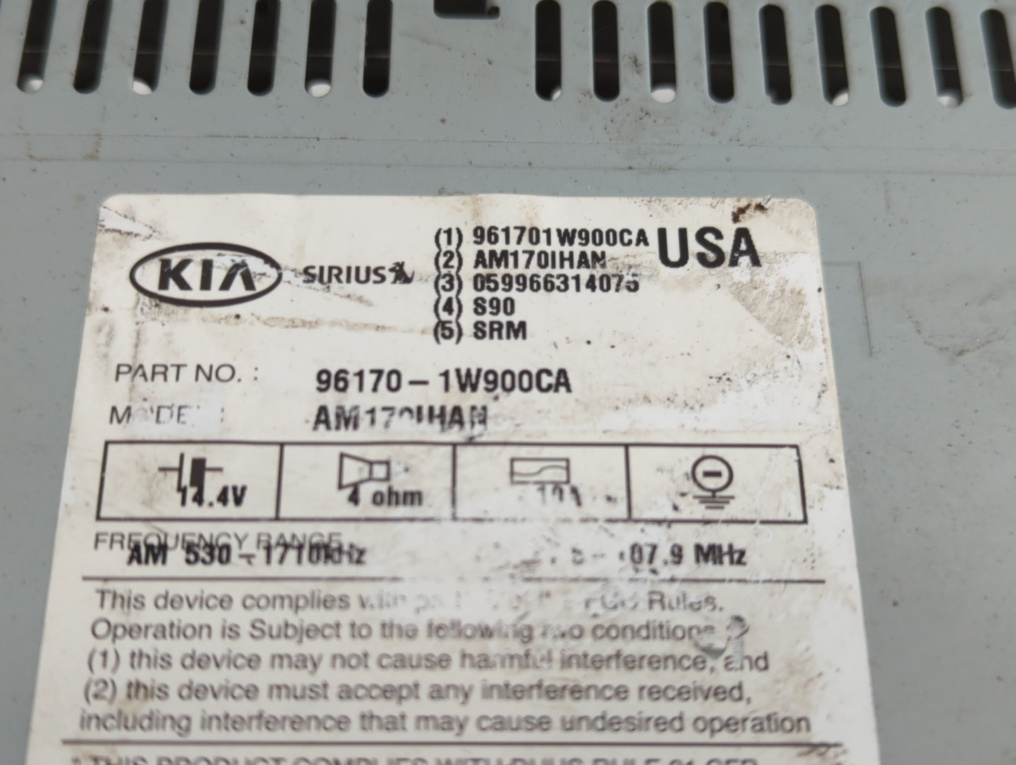 2012-2015 Kia Rio Radio AM FM Cd Player Receiver Replacement P/N:96170-1W900CA Fits Fits 2012 2013 2014 2015 OEM Used Auto P