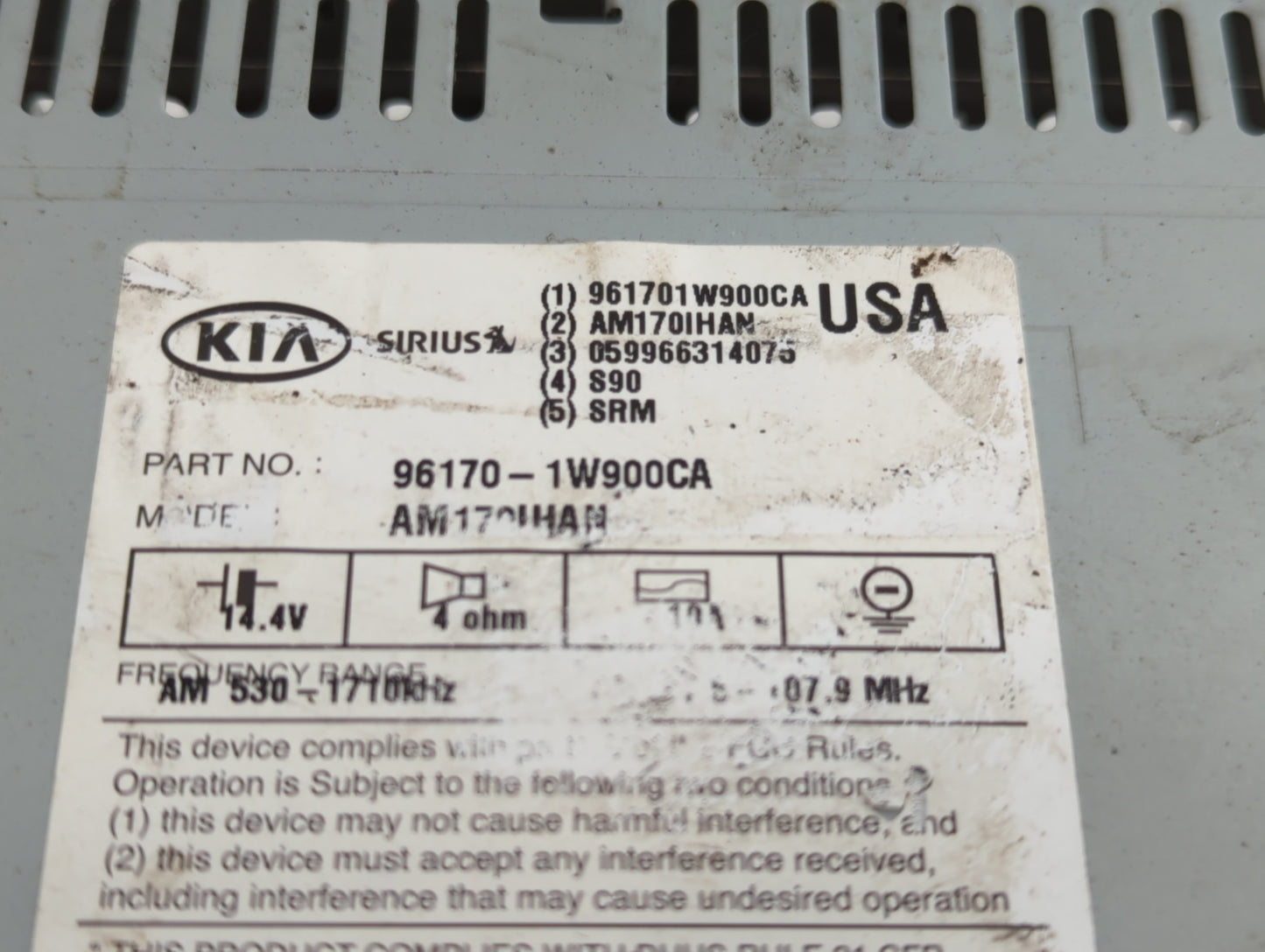 2012-2015 Kia Rio Radio AM FM Cd Player Receiver Replacement P/N:96170-1W900CA Fits Fits 2012 2013 2014 2015 OEM Used Auto P
