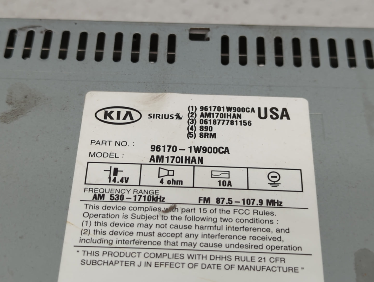2012-2015 Kia Rio Radio AM FM Cd Player Receiver Replacement P/N:96170-1W900CA Fits Fits 2012 2013 2014 2015 OEM Used Auto P