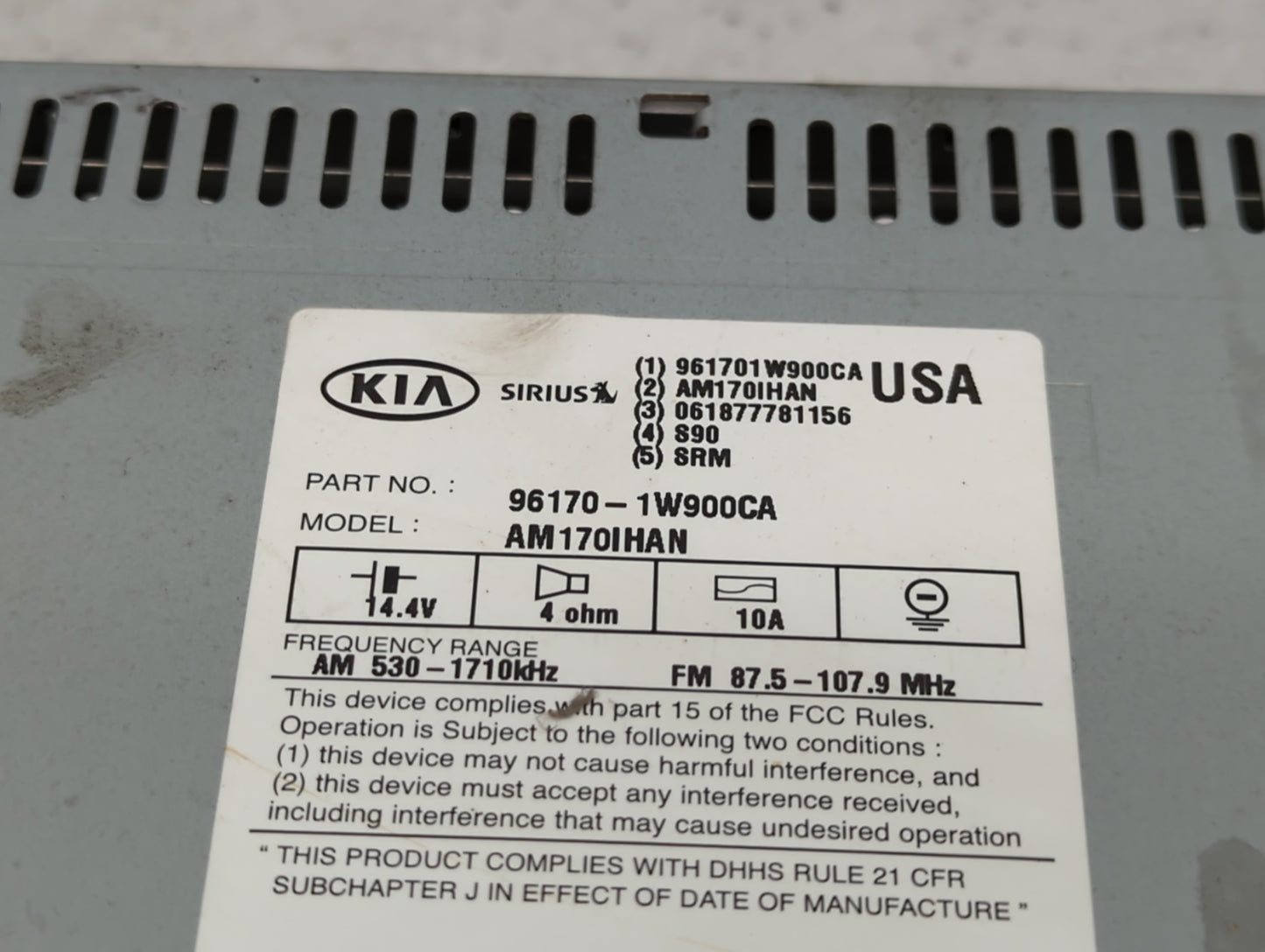 2012-2015 Kia Rio Radio AM FM Cd Player Receiver Replacement P/N:96170-1W900CA Fits Fits 2012 2013 2014 2015 OEM Used Auto P