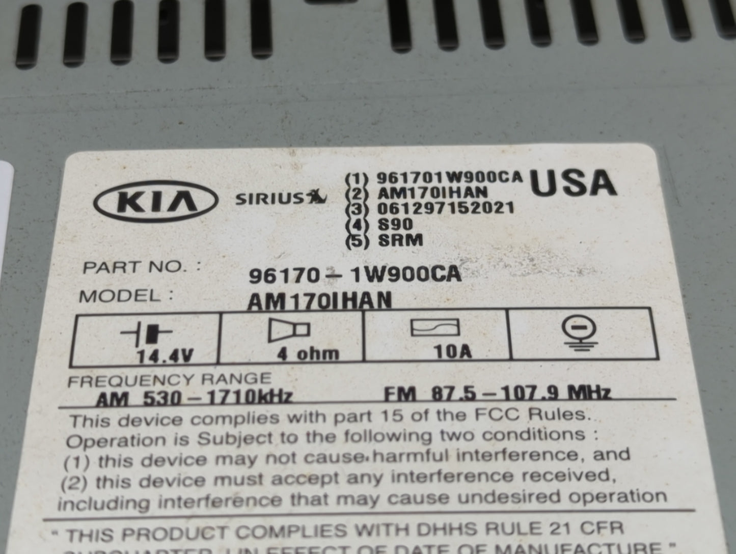 2012-2015 Kia Rio Radio AM FM Cd Player Receiver Replacement P/N:961701W900CA AM170IHAN Fits Fits 2012 2013 2014 2015 OEM Us