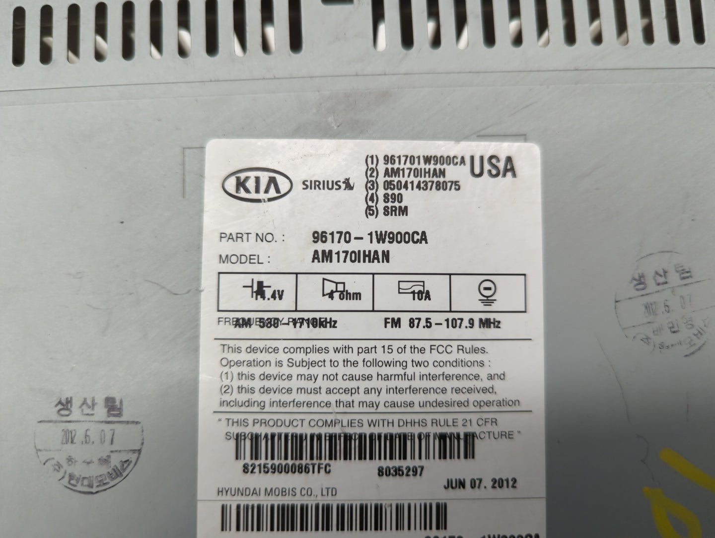 2012-2015 Kia Rio Radio AM FM Cd Player Receiver Replacement P/N:96170-1W950CA 96170-1W900CA Fits Fits 2012 2013 2014 2015 O