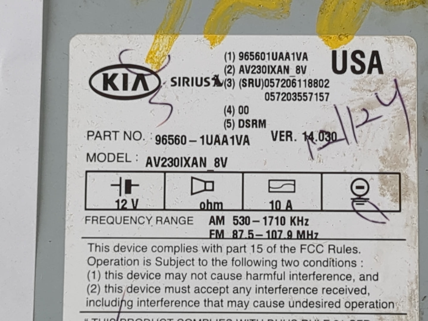 2014 Kia Sorento Radio AM FM Cd Player Receiver Replacement P/N:96560-1UAA1VA Fits OEM Used Auto Parts - Oemusedautoparts1.c