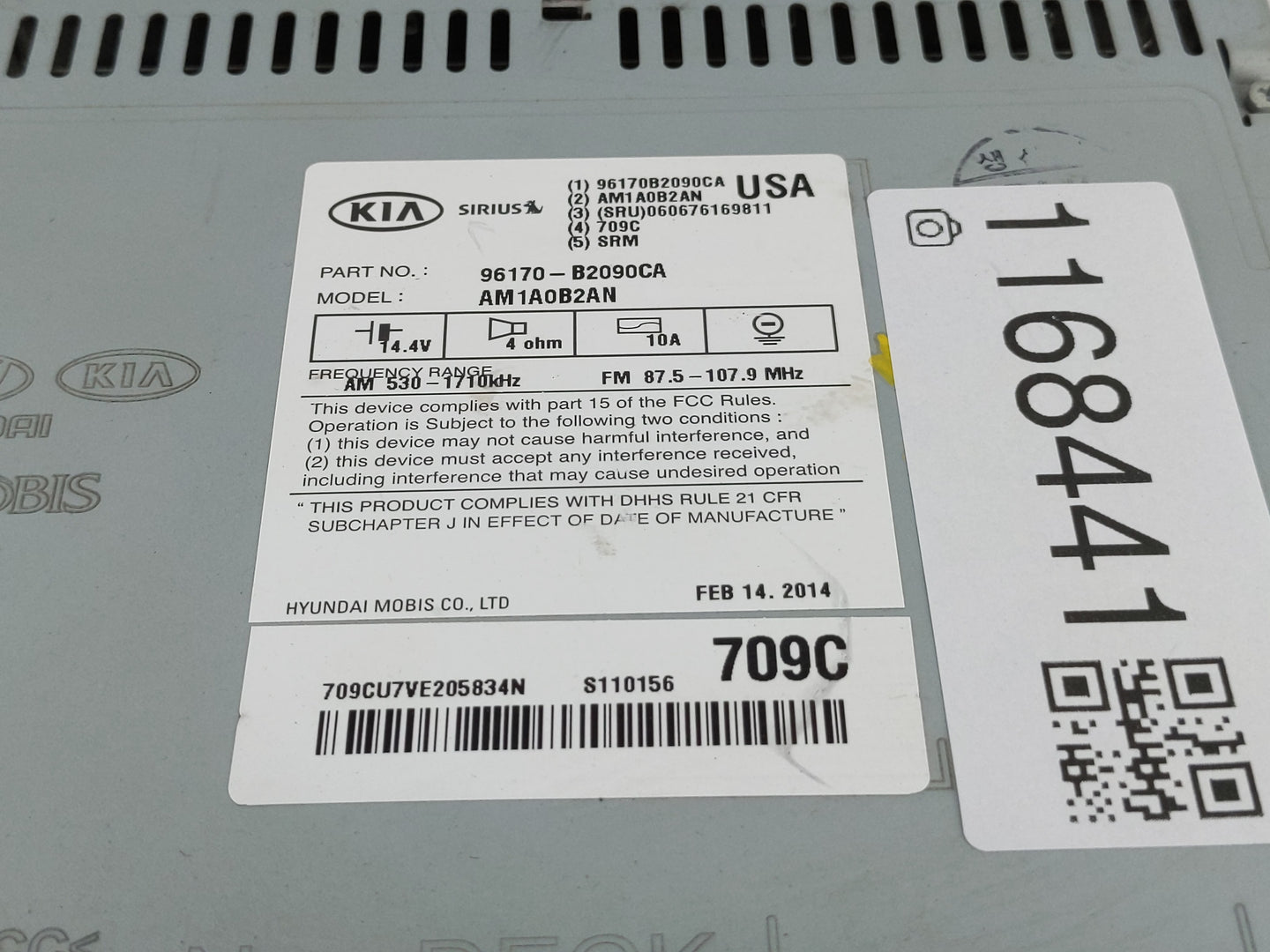 2014-2016 Kia Soul Radio AM FM Cd Player Receiver Replacement P/N:96170-B2090CA Fits Fits 2014 2015 2016 OEM Used Auto Parts