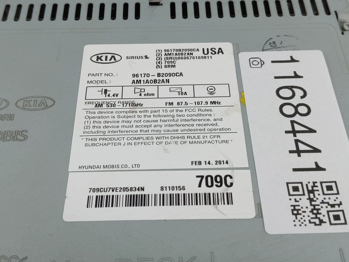 2014-2016 Kia Soul Radio AM FM Cd Player Receiver Replacement P/N:96170-B2090CA Fits Fits 2014 2015 2016 OEM Used Auto Parts