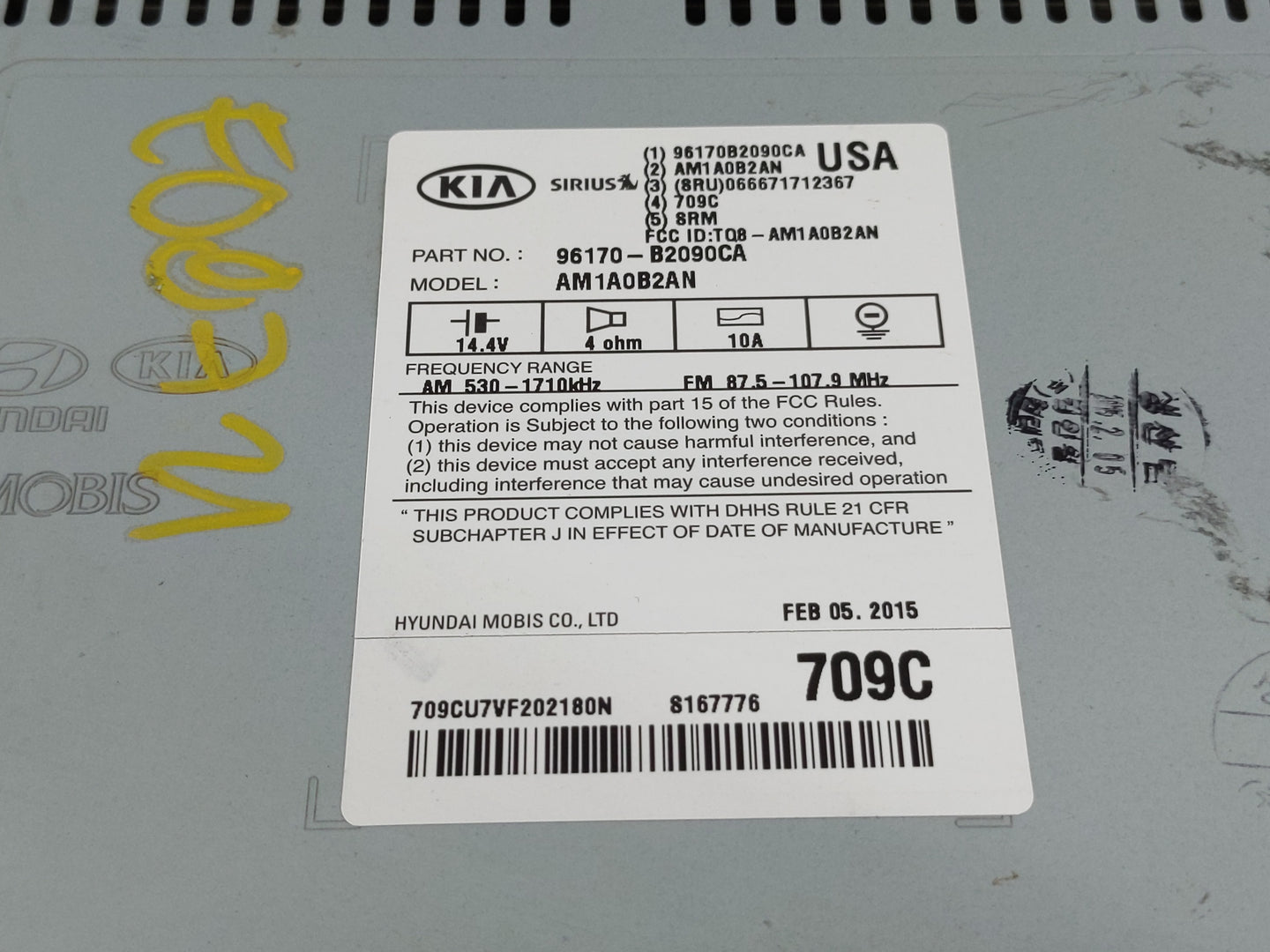 2014-2016 Kia Soul Radio AM FM Cd Player Receiver Replacement P/N:96170-B2090CA Fits Fits 2014 2015 2016 OEM Used Auto Parts