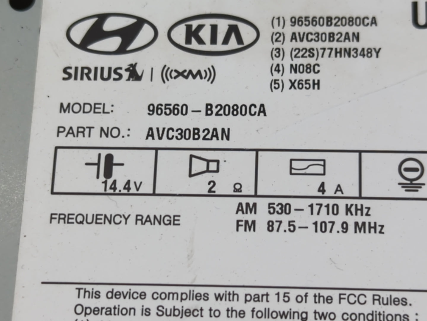 2014 Kia Soul Radio AM FM Cd Player Receiver Replacement P/N:96560-B2080CA Fits OEM Used Auto Parts - Oemusedautoparts1.com