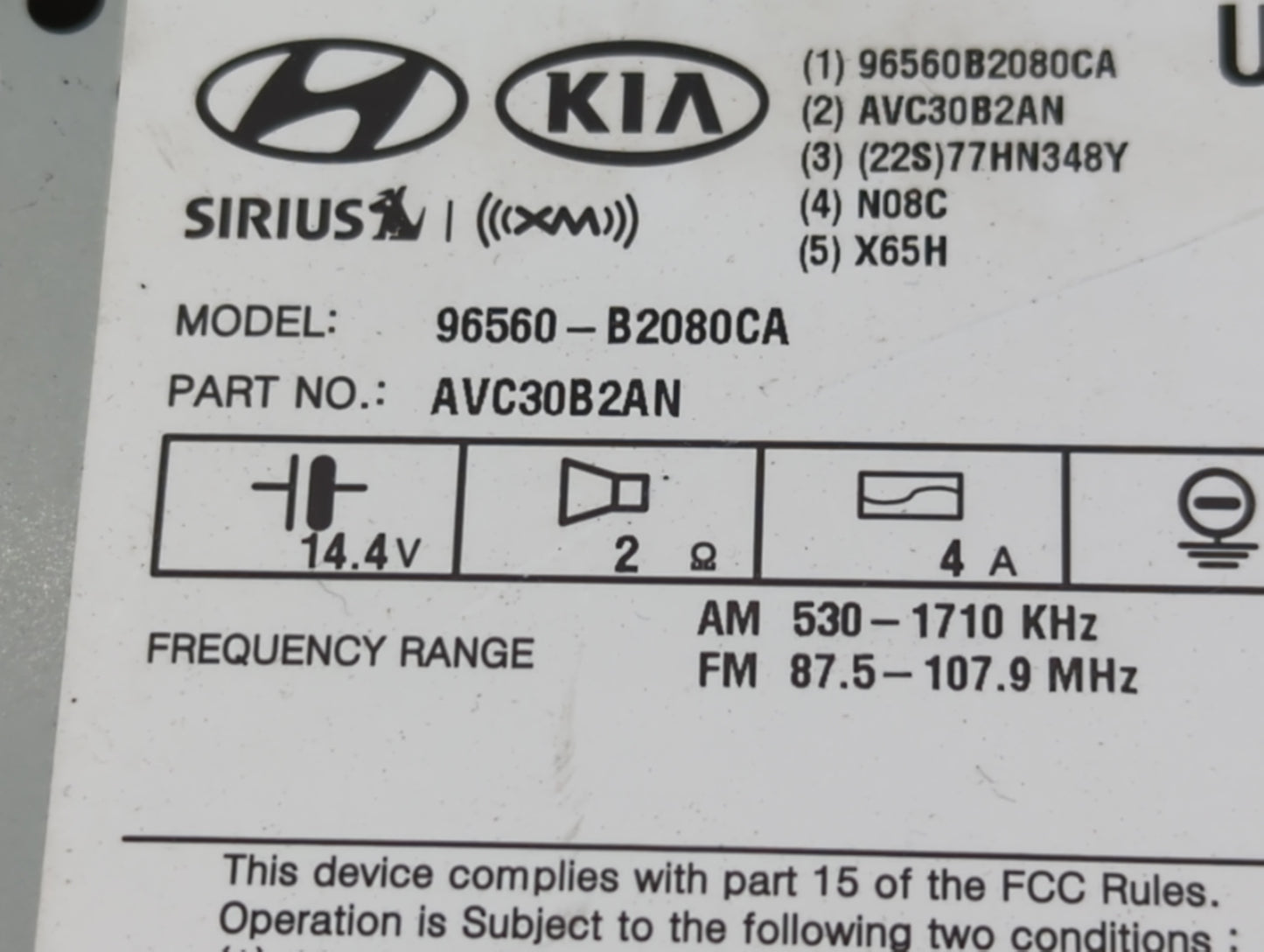 2014 Kia Soul Radio AM FM Cd Player Receiver Replacement P/N:96560-B2080CA Fits OEM Used Auto Parts - Oemusedautoparts1.com