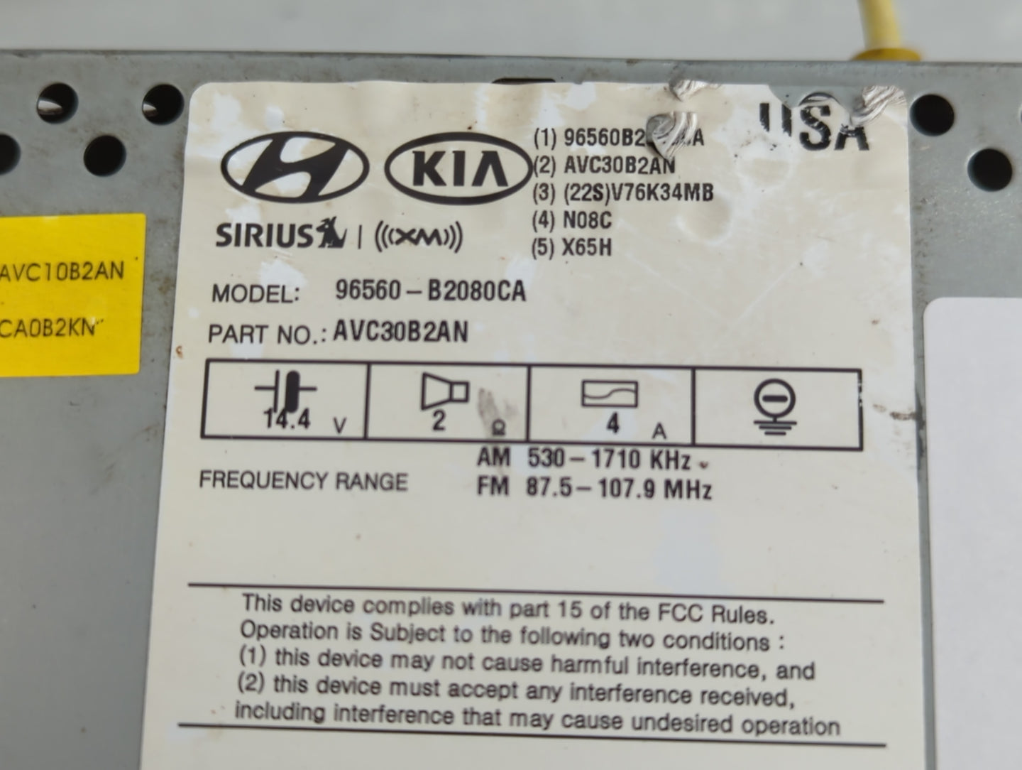2014 Kia Soul Radio AM FM Cd Player Receiver Replacement P/N:96560-B2080CA Fits OEM Used Auto Parts - Oemusedautoparts1.com