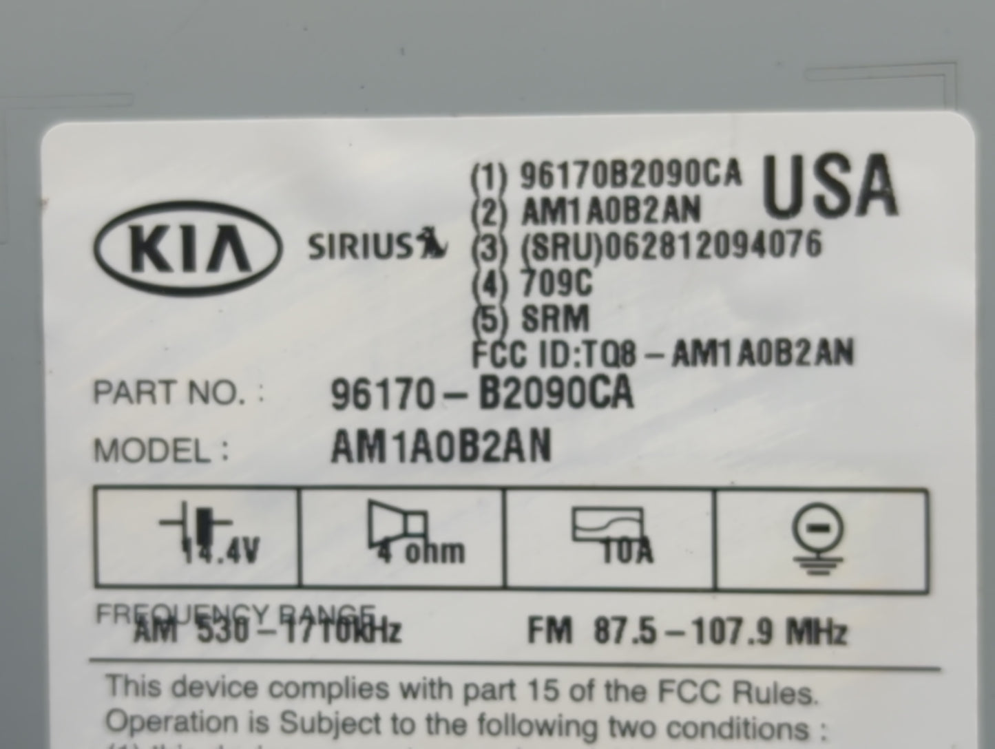 2014-2016 Kia Soul Radio AM FM Cd Player Receiver Replacement P/N:96170-B2090CA Fits Fits 2014 2015 2016 OEM Used Auto Parts