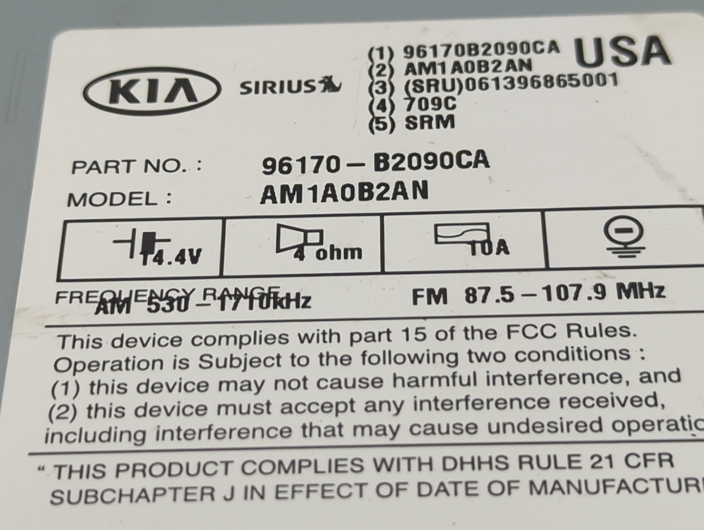 2014-2016 Kia Soul Radio AM FM Cd Player Receiver Replacement P/N:96170-B2090CA Fits Fits 2014 2015 2016 OEM Used Auto Parts