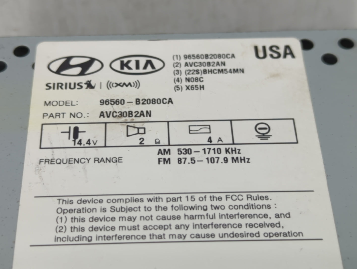 2014 Kia Soul Radio AM FM Cd Player Receiver Replacement P/N:96560-B2080CA Fits OEM Used Auto Parts - Oemusedautoparts1.com