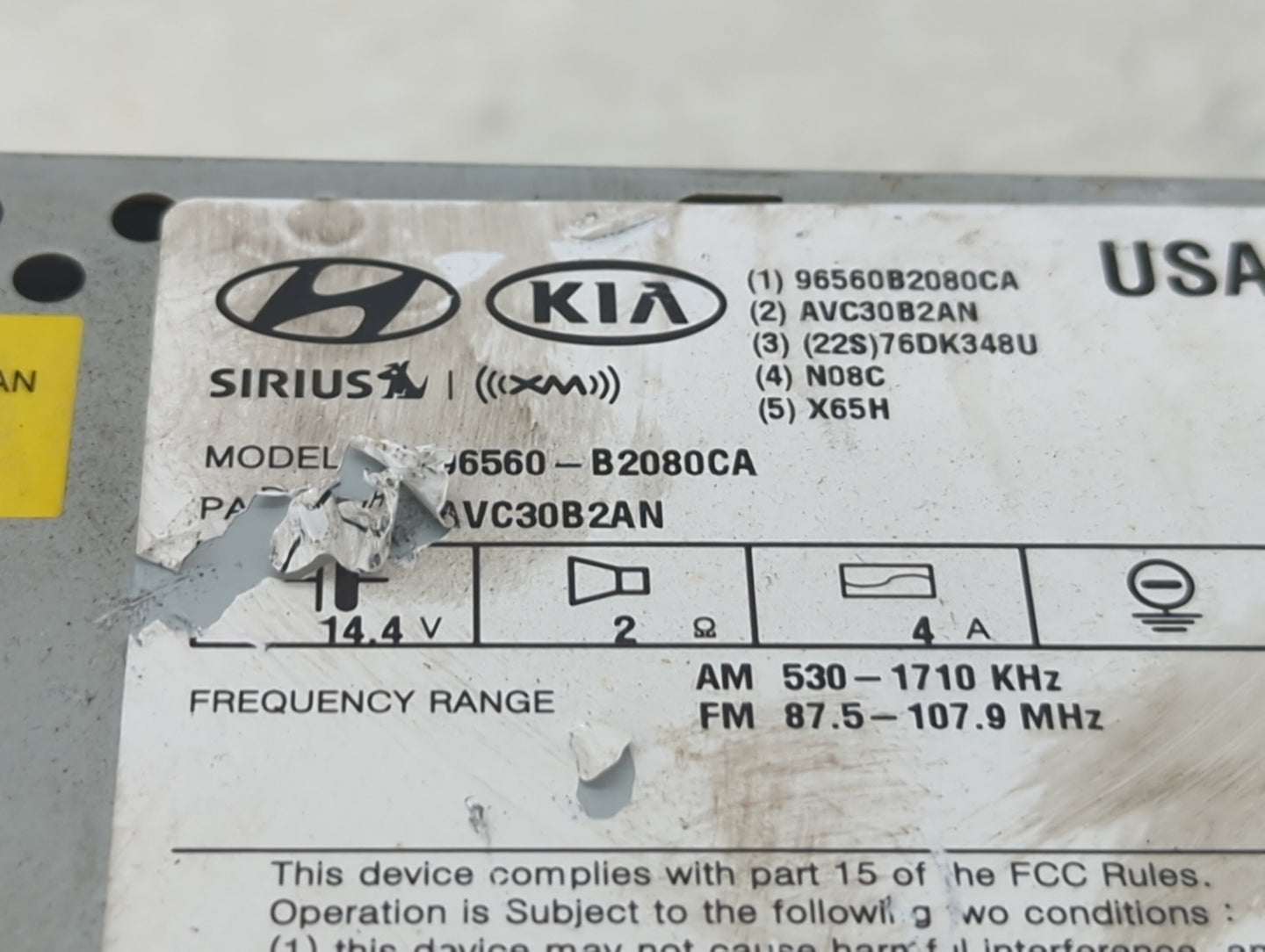 2014-2016 Kia Soul Radio AM FM Cd Player Receiver Replacement P/N:96560-B2080CA Fits Fits 2014 2015 2016 OEM Used Auto Parts
