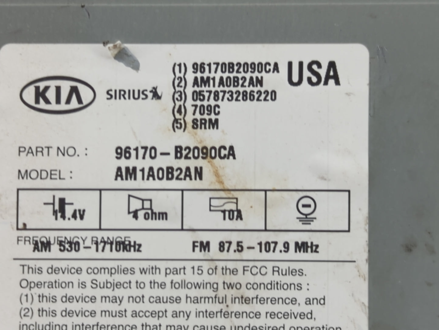 2014-2016 Kia Soul Radio AM FM Cd Player Receiver Replacement P/N:96170-B2090CA AM1A0B2AN, 057873286220 Fits Fits 2014 2015 