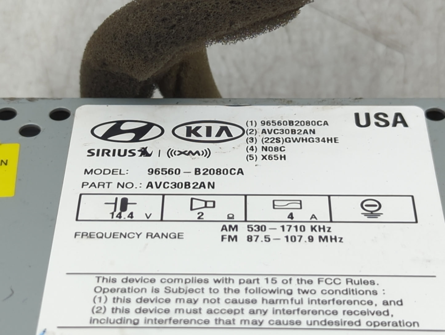 2014-2016 Kia Soul Radio AM FM Cd Player Receiver Replacement P/N:96560-B2080CA AVC30B2AN Fits Fits 2014 2015 2016 OEM Used 