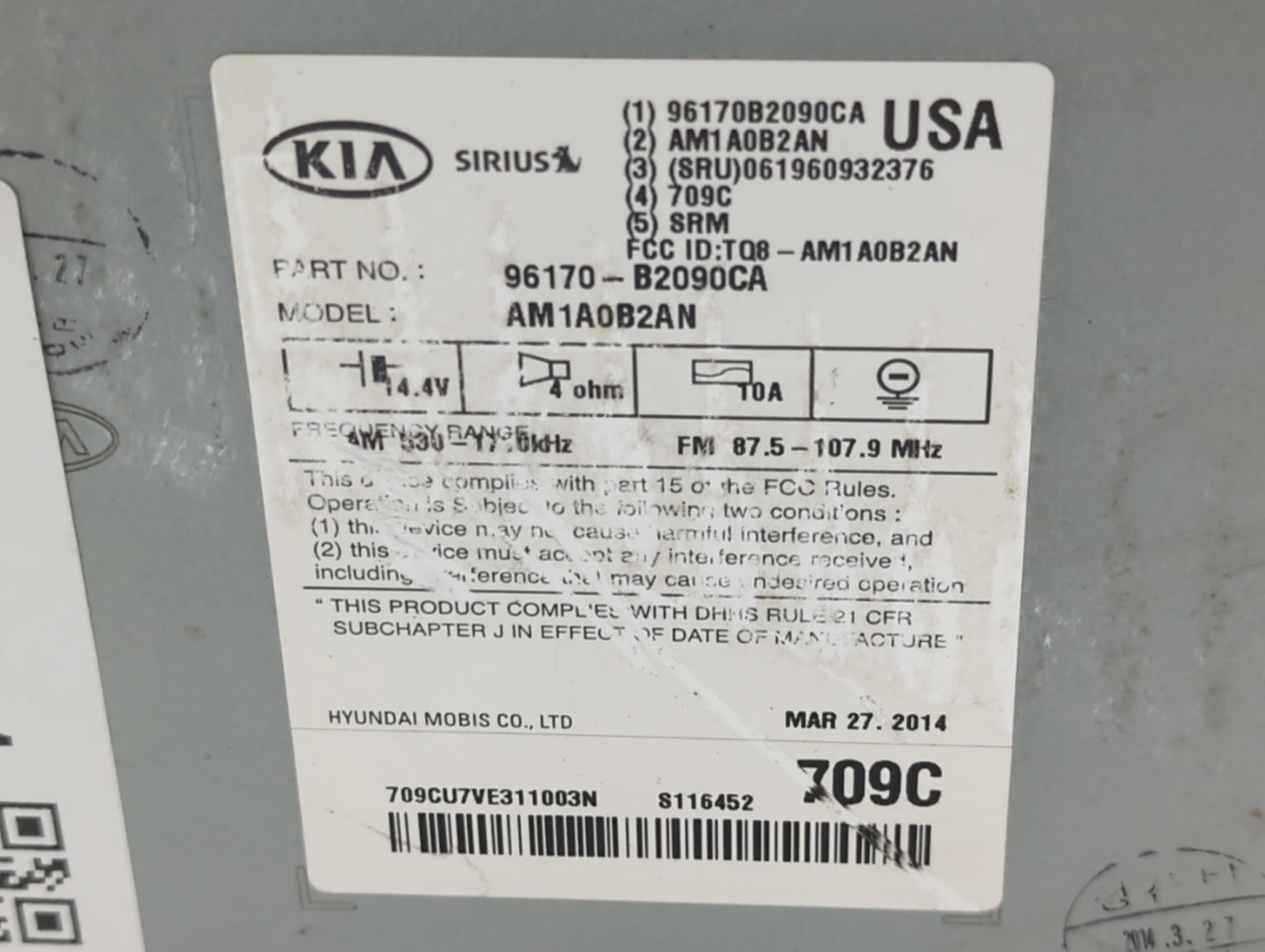 2014-2016 Kia Soul Am Fm Cd Player Radio Receiver - Oemusedautoparts1.com