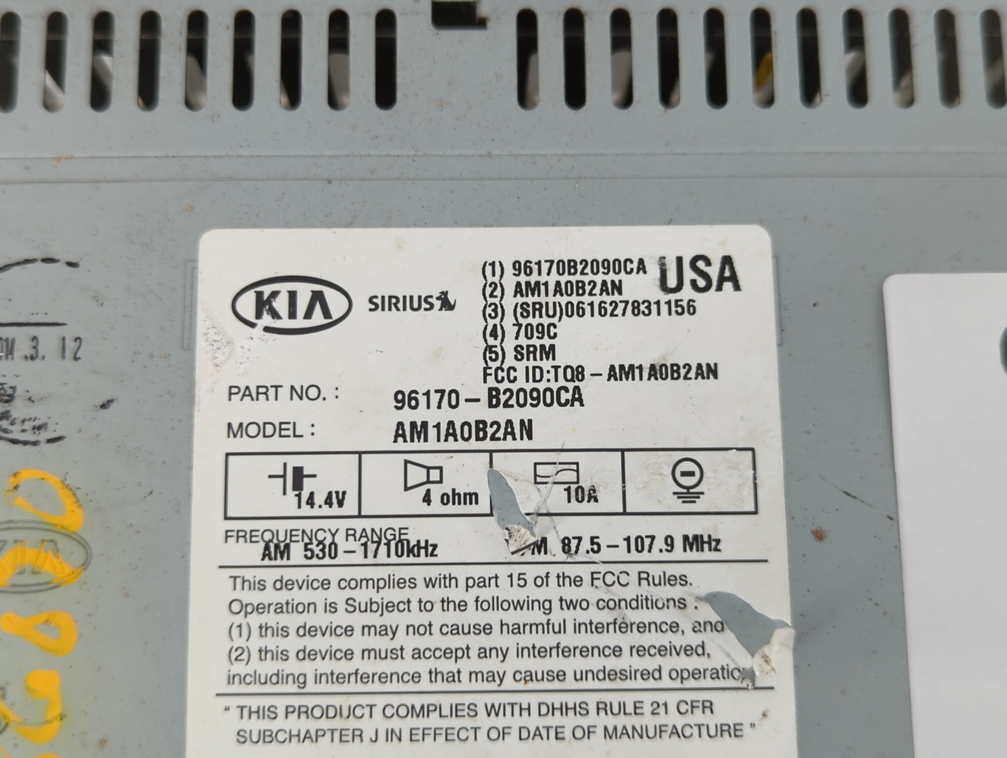 2014-2016 Kia Soul Radio AM FM Cd Player Receiver Replacement P/N:96170-B2090CA Fits Fits 2014 2015 2016 OEM Used Auto Parts