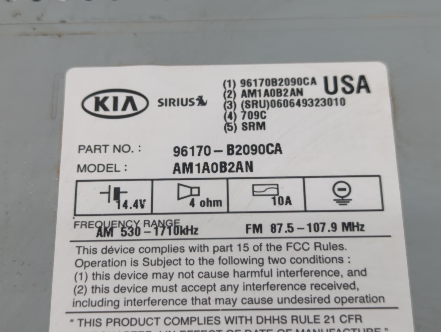 2014-2016 Kia Soul Radio AM FM Cd Player Receiver Replacement P/N:96170B2090CA AM1A0B2AN Fits Fits 2014 2015 2016 OEM Used A