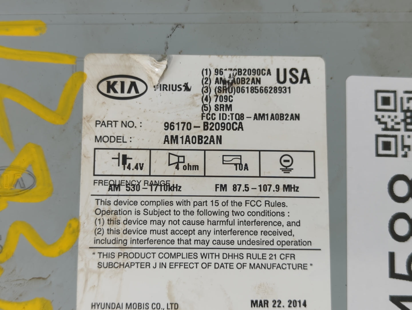 2014-2016 Kia Soul Am Fm Cd Player Radio Receiver - Oemusedautoparts1.com