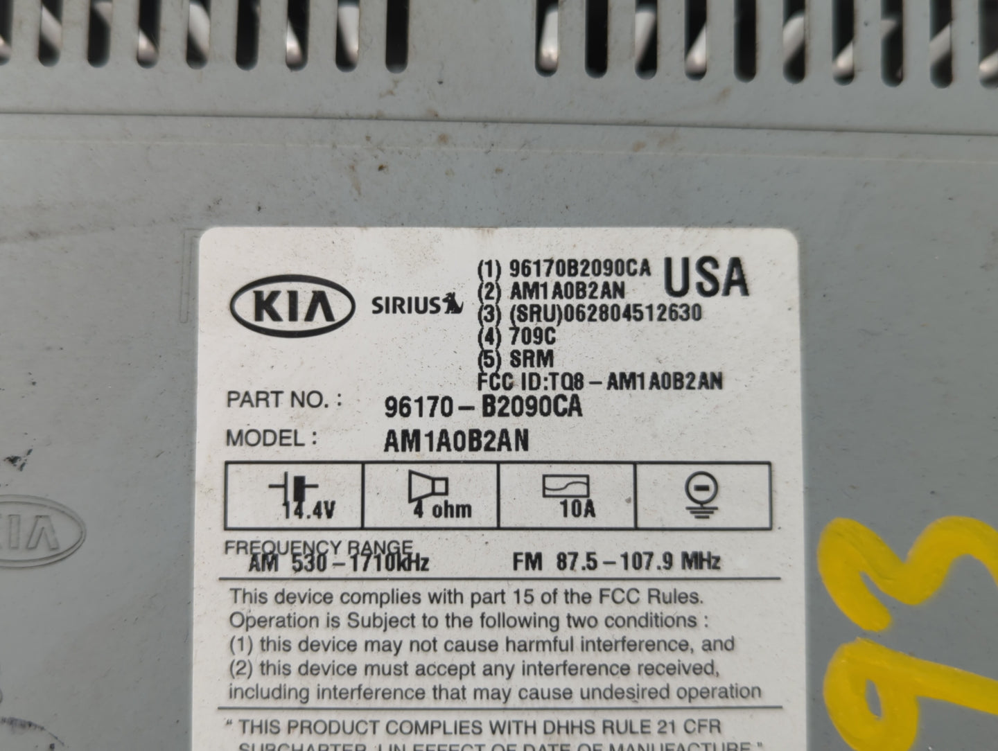 2014-2016 Kia Soul Radio AM FM Cd Player Receiver Replacement P/N:96170-B2090CA Fits Fits 2014 2015 2016 OEM Used Auto Parts