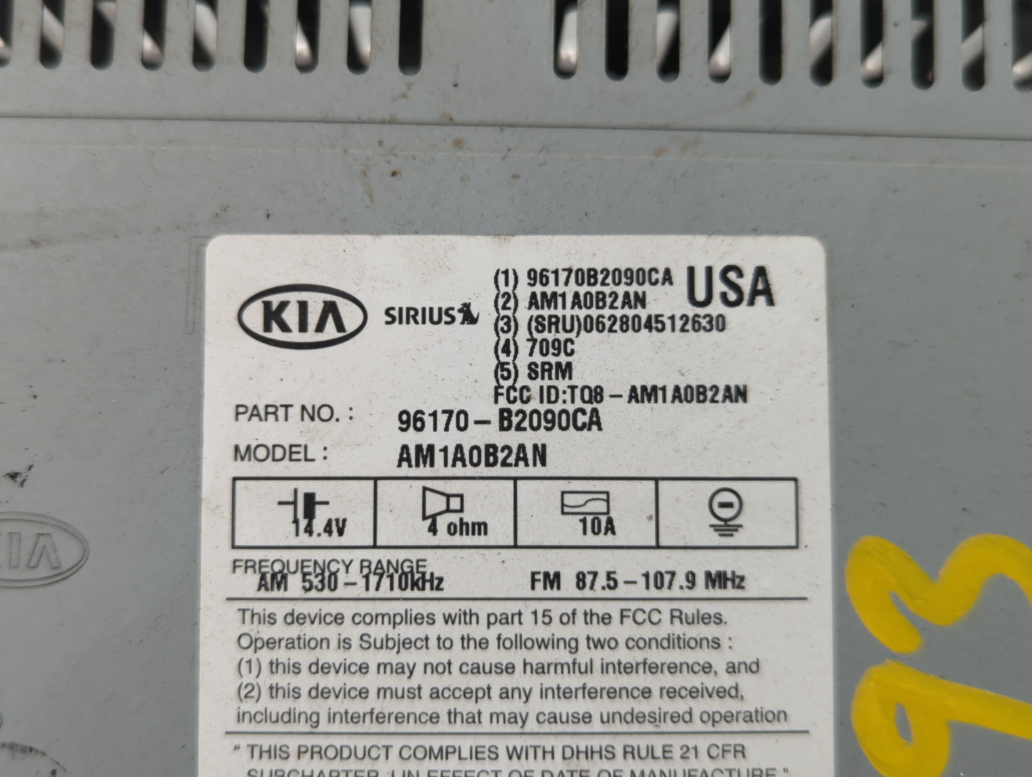 2014-2016 Kia Soul Radio AM FM Cd Player Receiver Replacement P/N:96170-B2090CA Fits Fits 2014 2015 2016 OEM Used Auto Parts