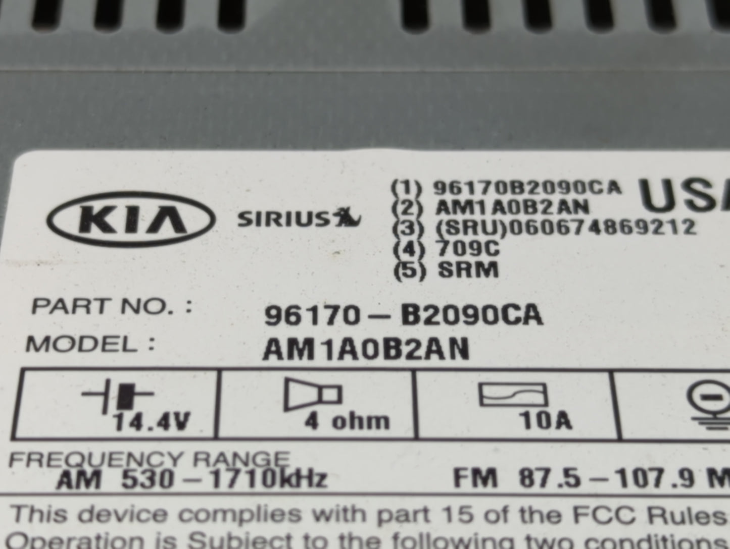 2014-2016 Kia Soul Radio AM FM Cd Player Receiver Replacement P/N:96170-B2090CA Fits Fits 2014 2015 2016 OEM Used Auto Parts